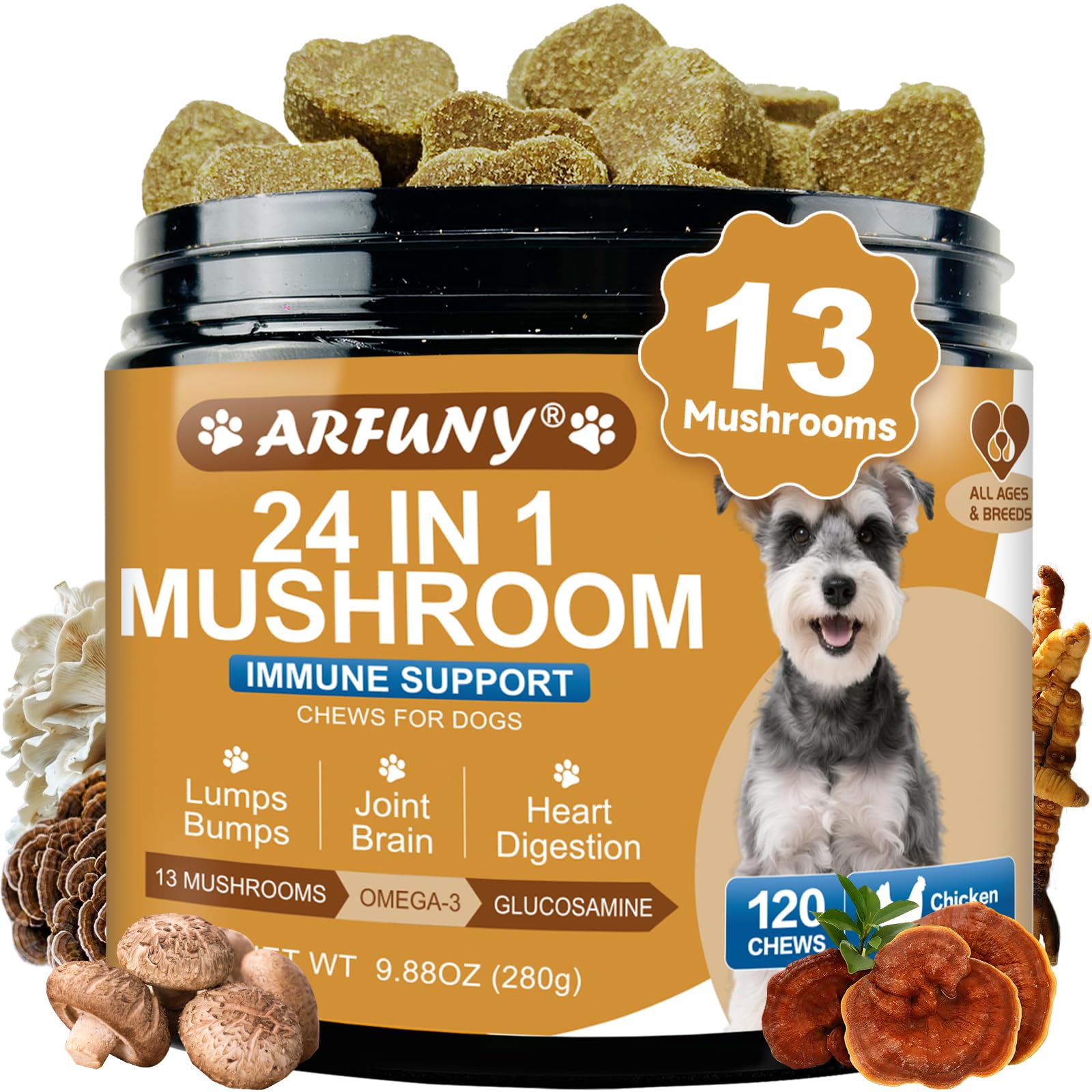 Mushrooms for Dogs - Turkey Tail Mushroom for Dogs - Gut, Skin, Joint, Immune Health- Dog Lumps & Bumps - 13 Organic Mushrooms T