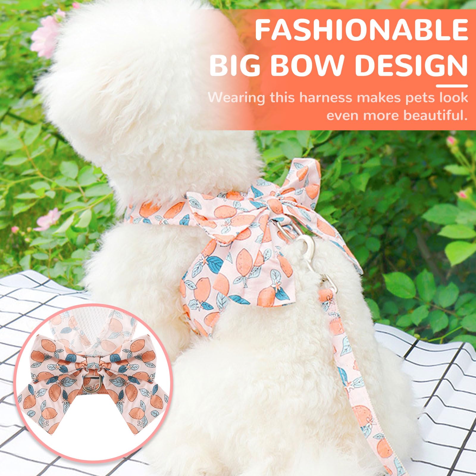 Baejmjk Dog Harness And Leash Set With Bow Knot No Pull Pet Floral Harness With D-Ring Soft Mesh Dog Harness Vest Set Escape Pro