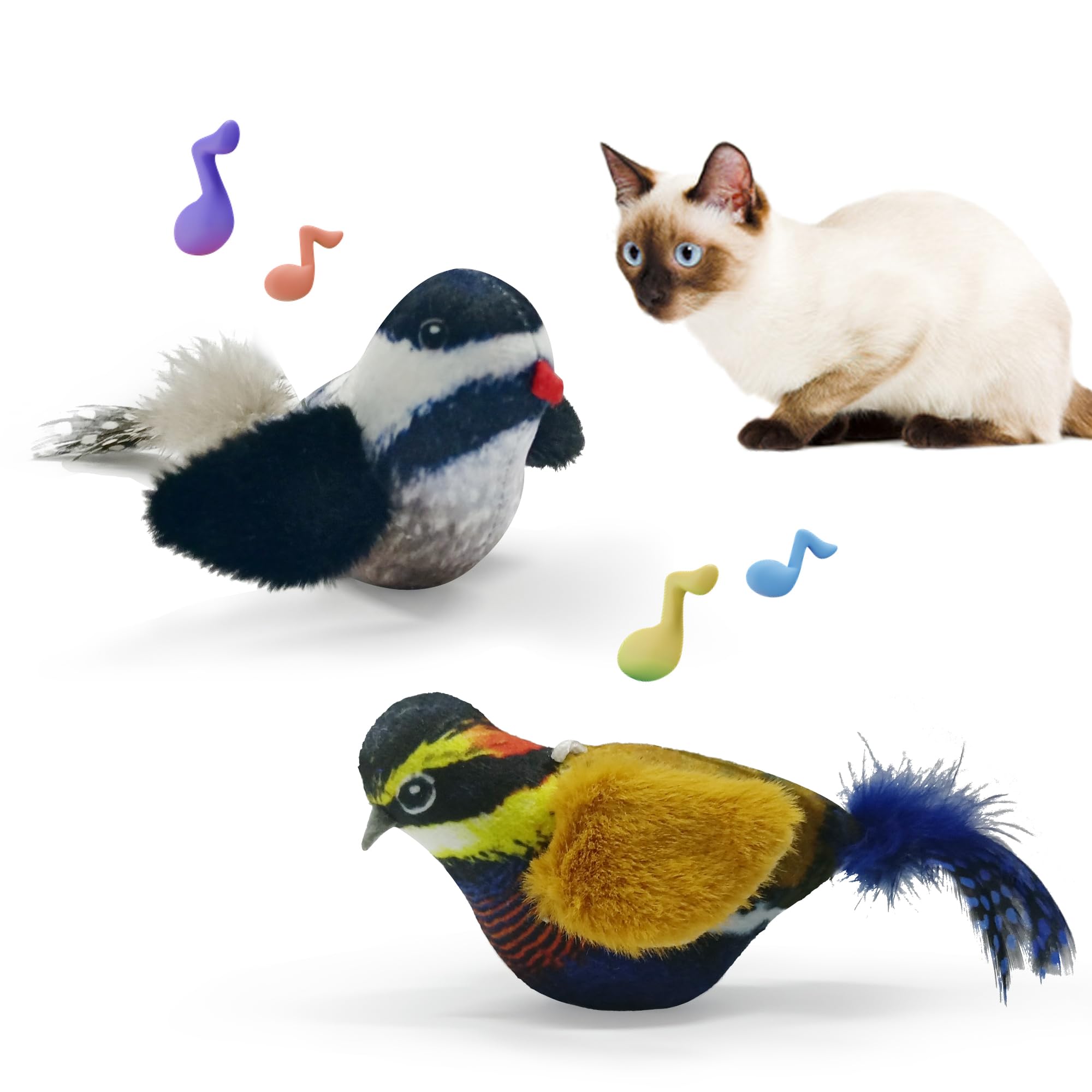 LEWISER Cat Toys Chirping Tit 2 Pcs with Catnip SilverVine, Suitable for Cat Wand Toys, Simulation Bird Design, Interactive Toys