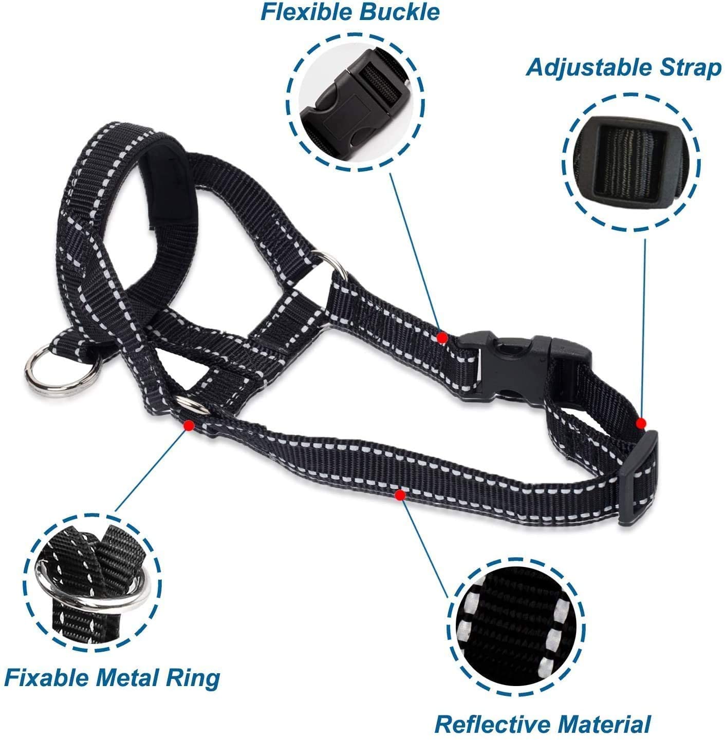 Dog Head Halter With Reflective Safety Strap Stop Dog'S Pulling, Dog Head Collar For Small Medium Large Dogs(M,Blue)