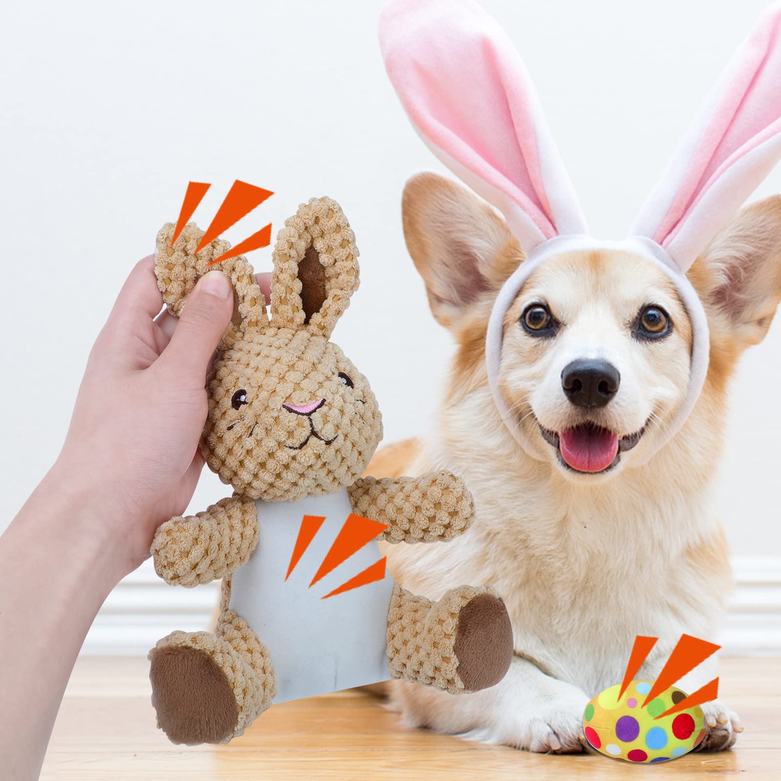 Yuepet Easter Bunny Dog Toys, Squeaky Dog Chew Toys For Cleaning Teeth, Stuffed Easter Egg Toy For Puppies Small Medium Dogs(Yel