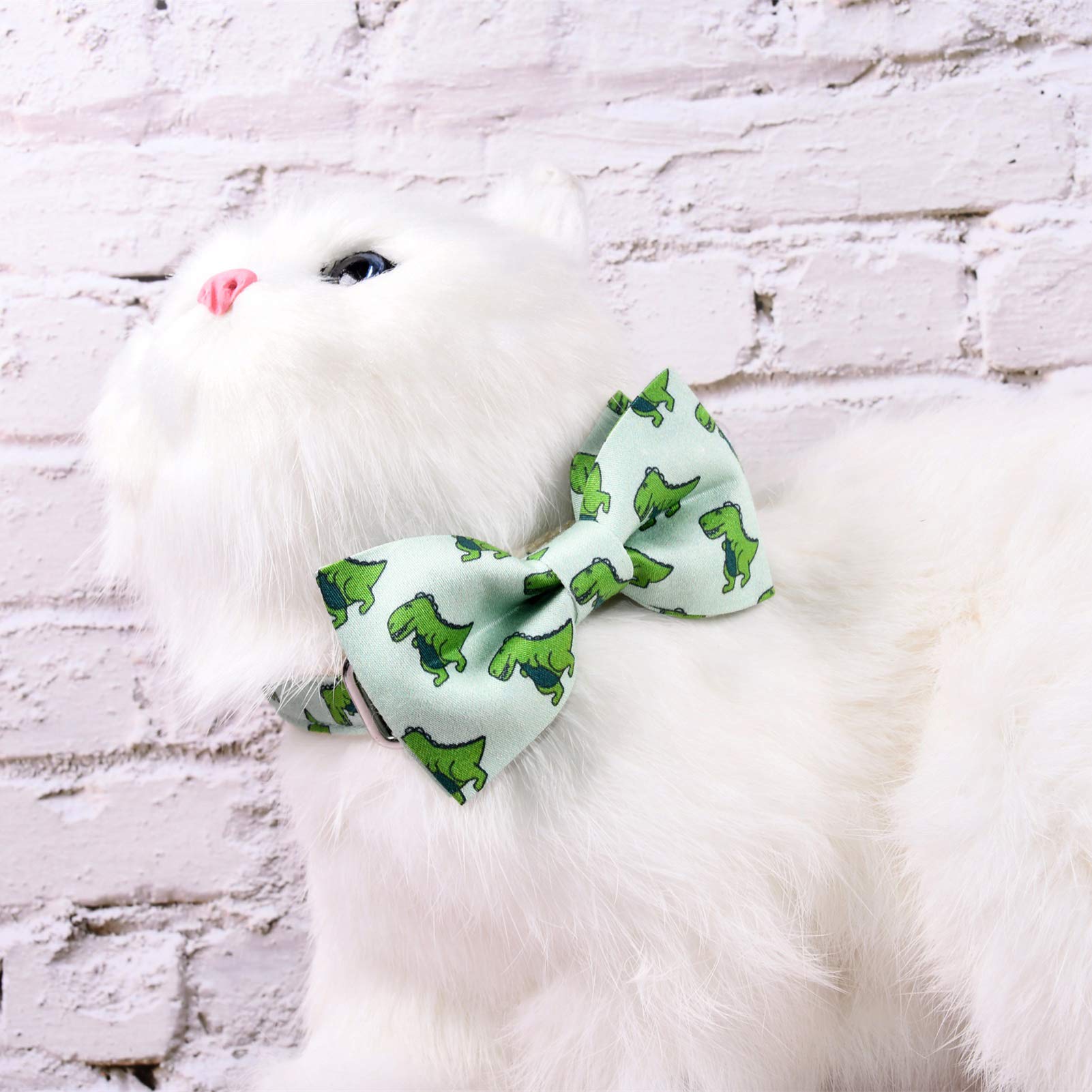Dinosaur Cat Breakaway Collar Bow Tie With Bell, Safety Buckle Collar Bowtie For Cats