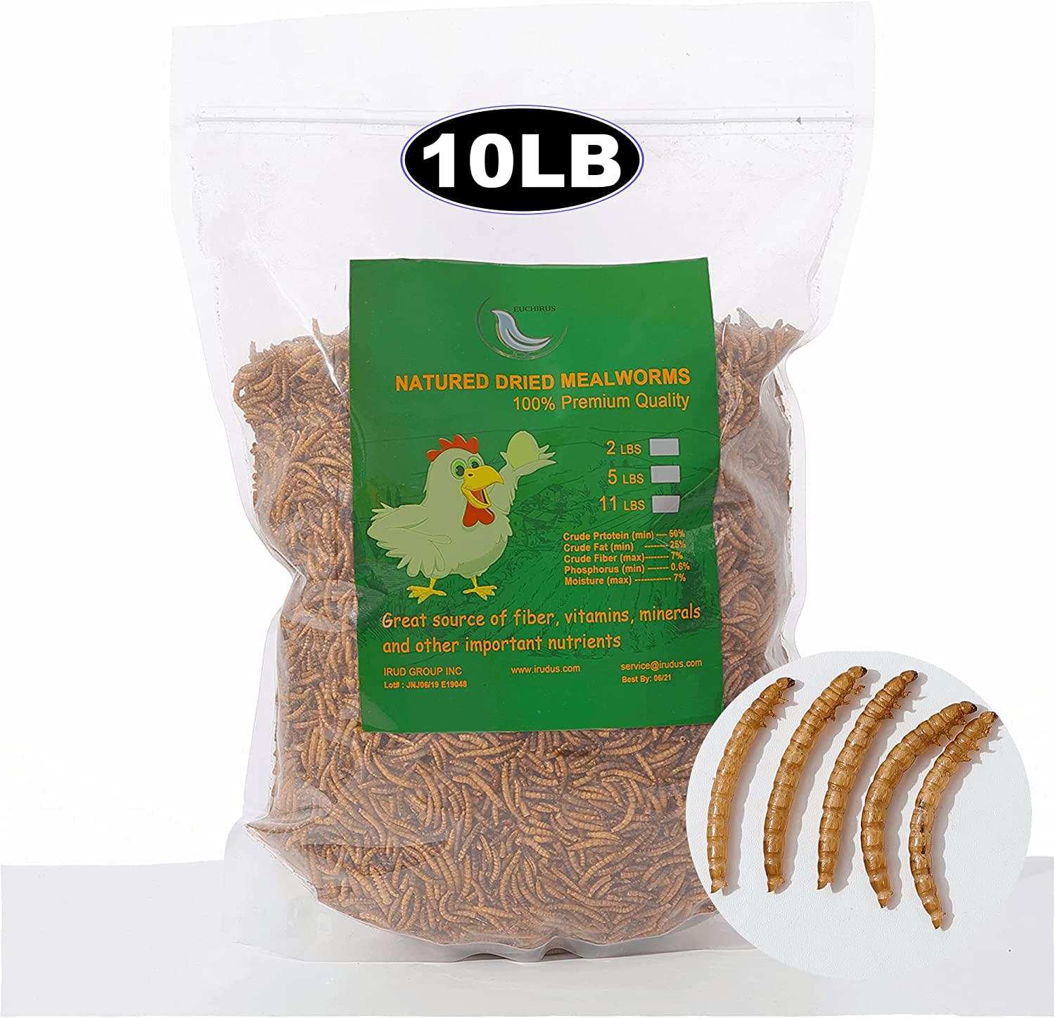 Euchirus 6LBs Non-GMO Dried Mealworms,High-Protein Larvae Treats Feed Molting Supplement for Birds Hens Ducks etc,Large Bulk Mea