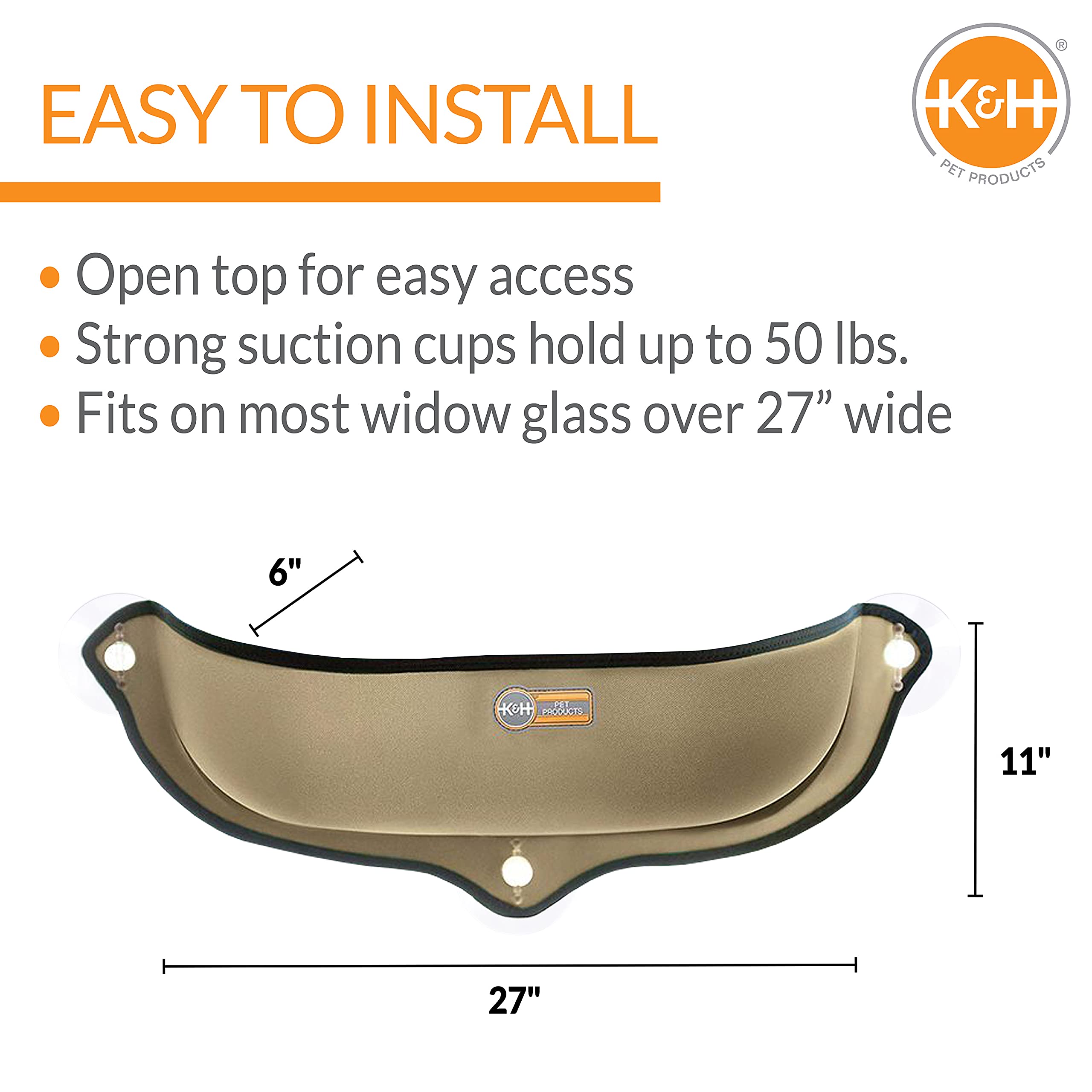 K&H Pet Products EZ Mount Cat Window Perch Bed, Sturdy Cat Window Hammock with Strong Suction Cups, Tool-Free Assembly, Washable
