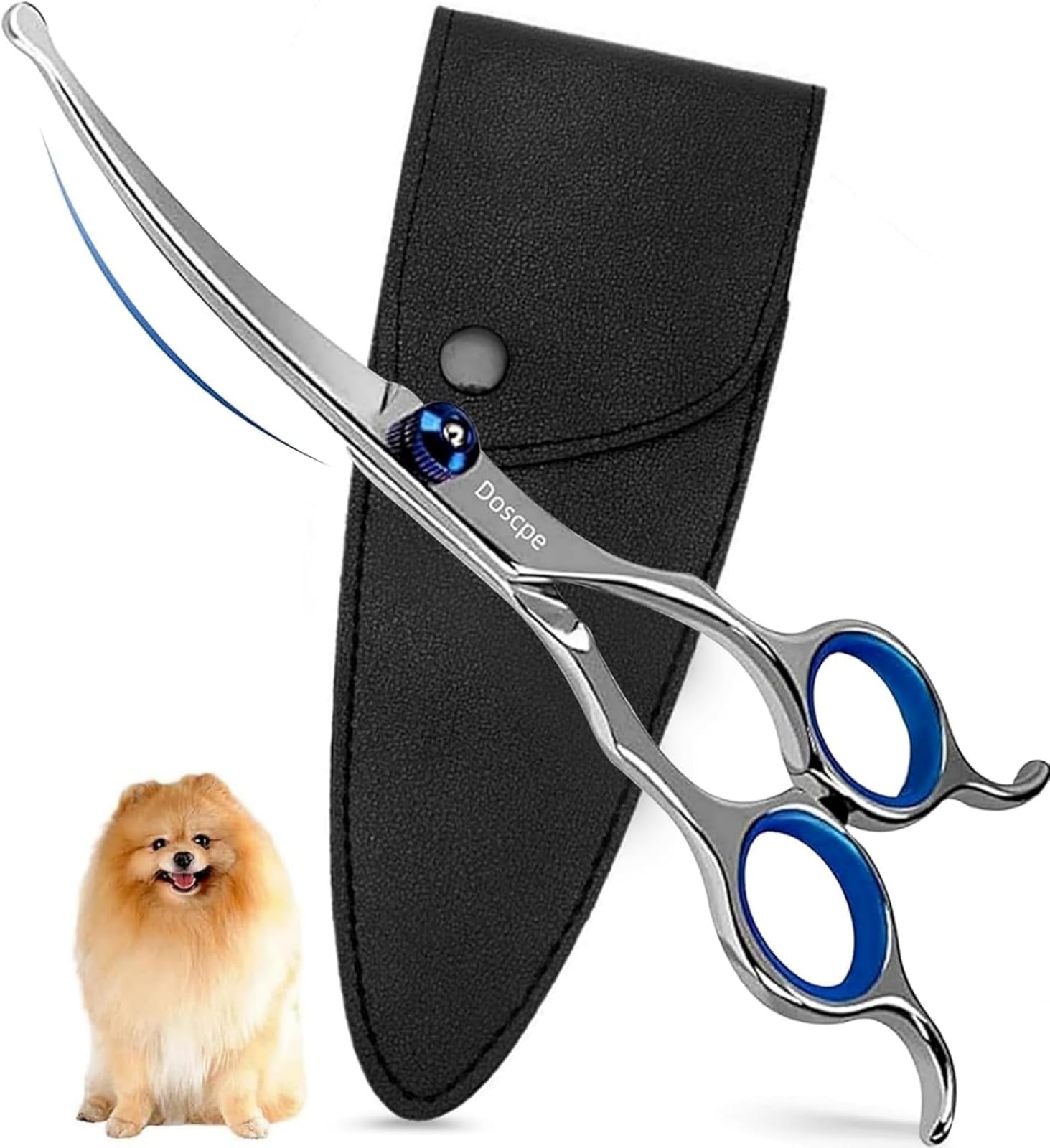 Doscpe Curved Dog Grooming Scissors 6.69 Inches Round Tips Pet Grooming Shears For Dog Cat On Face Paw Hair Trimming Right Left 
