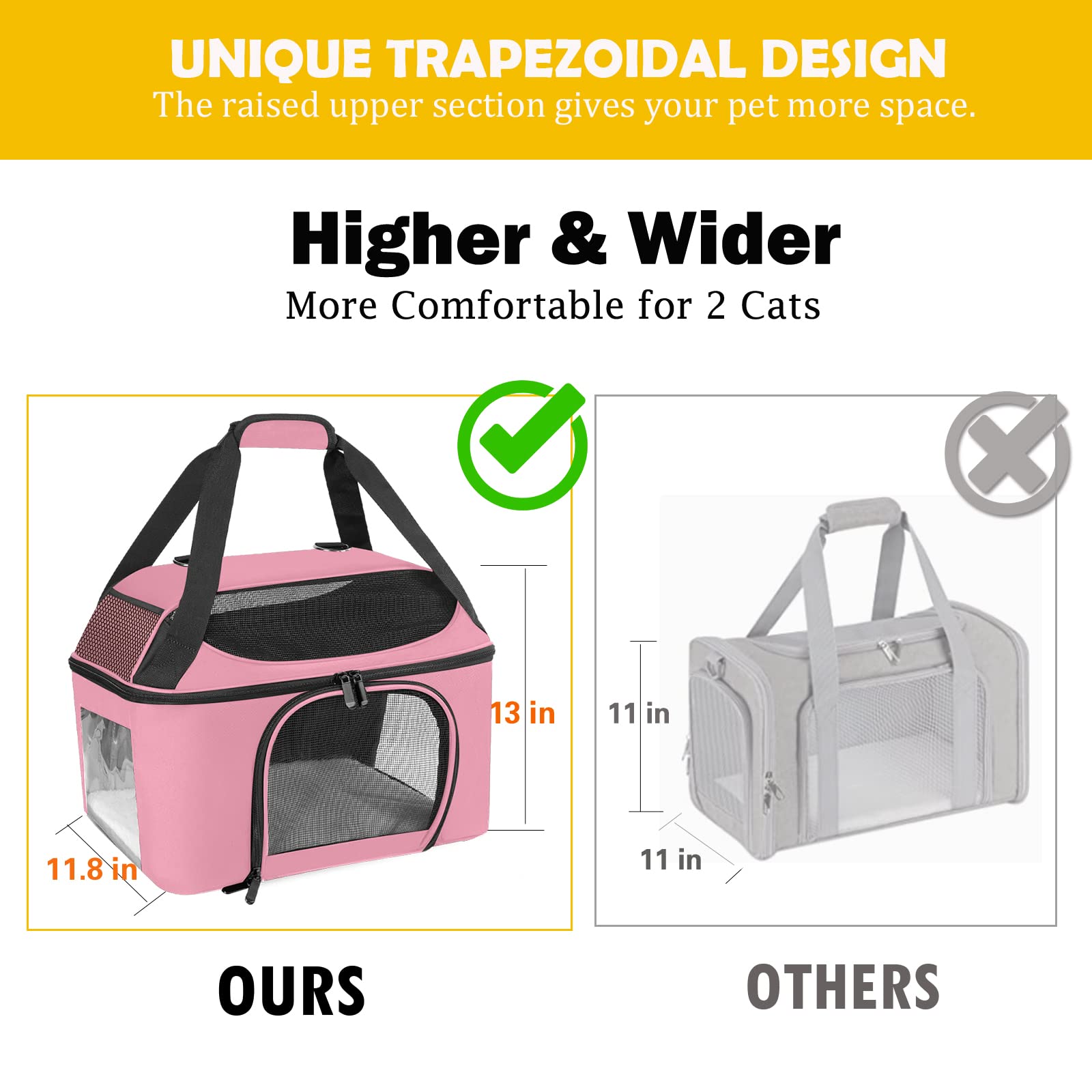 Bejibear Small Cat Carrier For 2 Cats, Oeko-Tex Certified Soft Side Pet Carrier For Cat, Small Dog, Collapsible Travel Small Dog Carrier, Tsa Airline Approved Cat Carrier For Medium Cats 20 Lbs-Pink