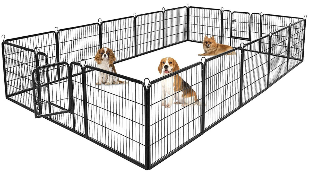 Bestpet Dog Playpen Pet Dog Fence 24''/ 32'' /40'' Height 8/16/24/32 Panels Metal Dog Pen Outdoor Exercise Pen With Doors For La