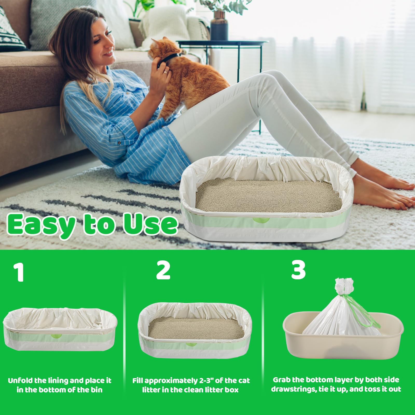 30 Litter Box Liners Jumbo 3Mil Thicken Cat Litter Bags Tear Resistant Litter Liners Heavy Duty Cat Pan Liners Extra Large Kitty