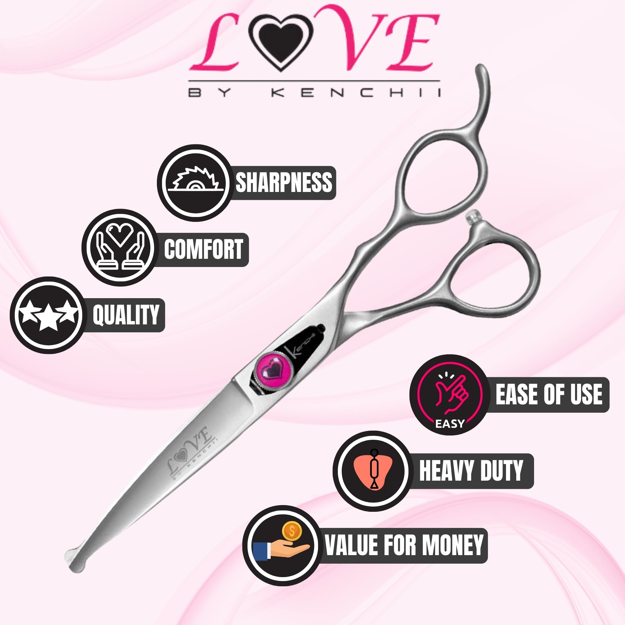 Kenchii Love Dog Grooming Scissors, 6.5 Inch Straight Balltip Shears, Dog Scissors For Grooming, Professional Pet Grooming Sciss