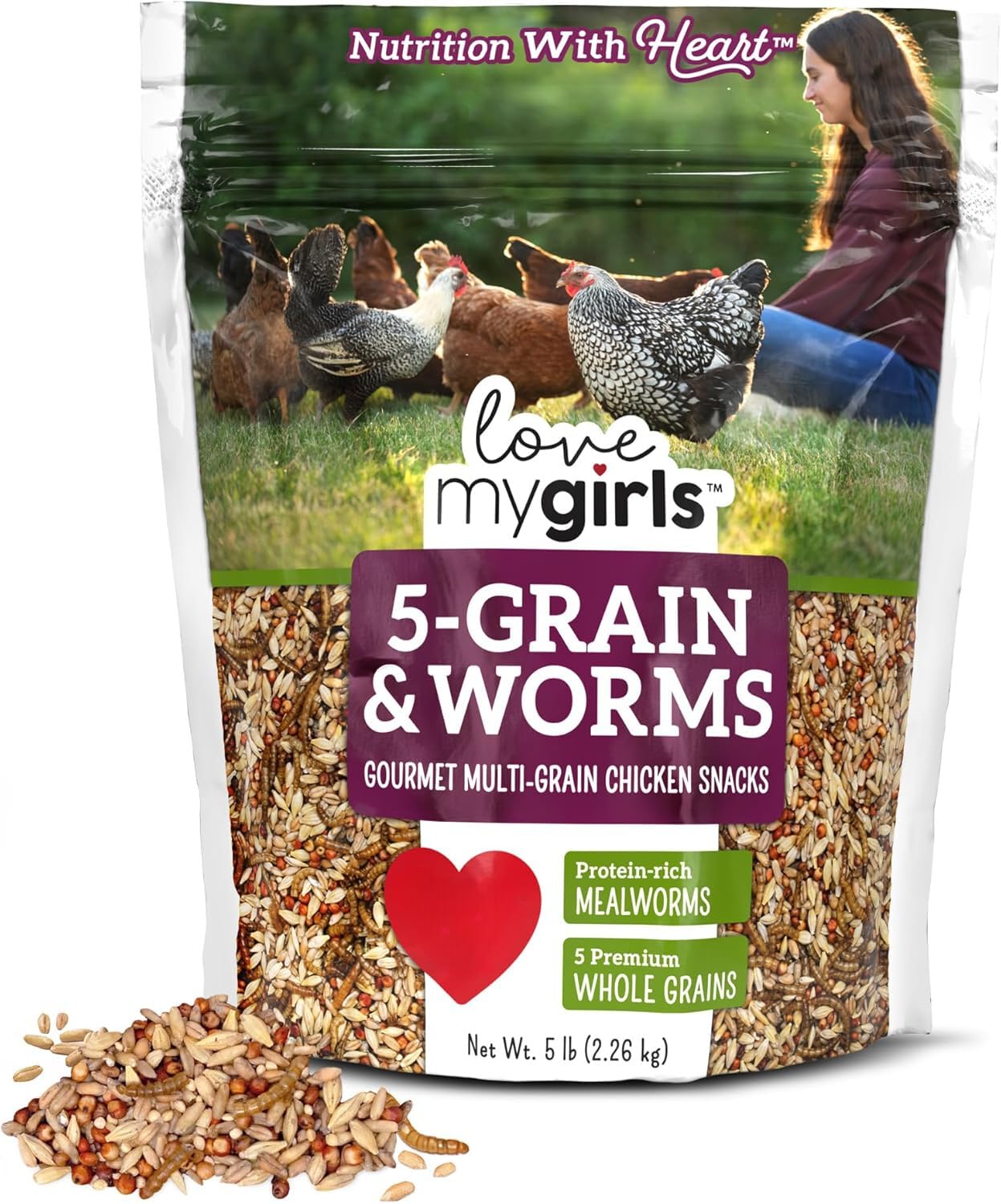 Love My Girls: Chicken Snacks - 5-Grain & Worms - 5lb Bag - Global Harvest, Gourmet Multi-Grain Treats, Corn-Free, Nutritious & 