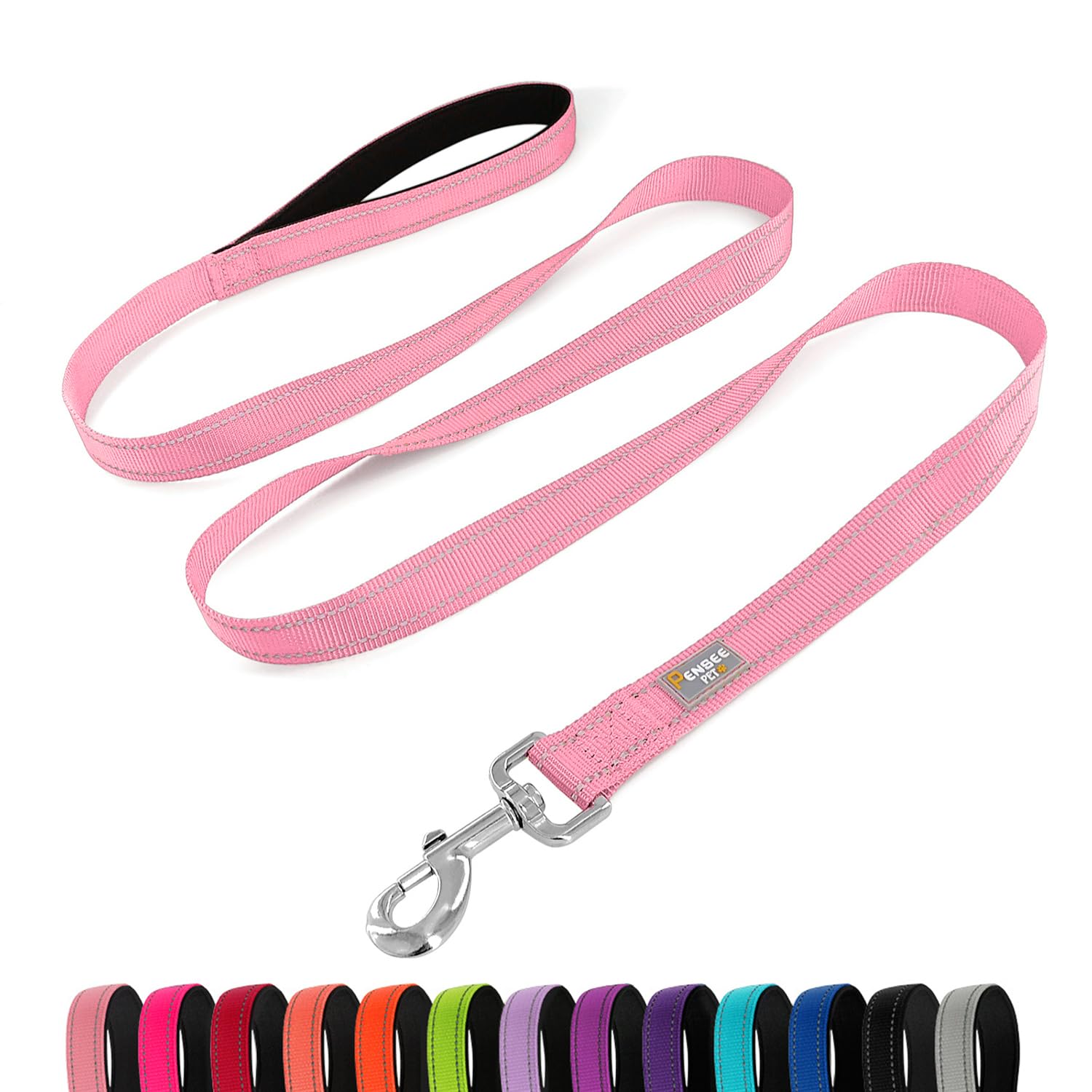 Penseepet Dog Leash 6 Ft Padded Handle Nylon Reflective Dogs Leashes For Medium Dogs Pink