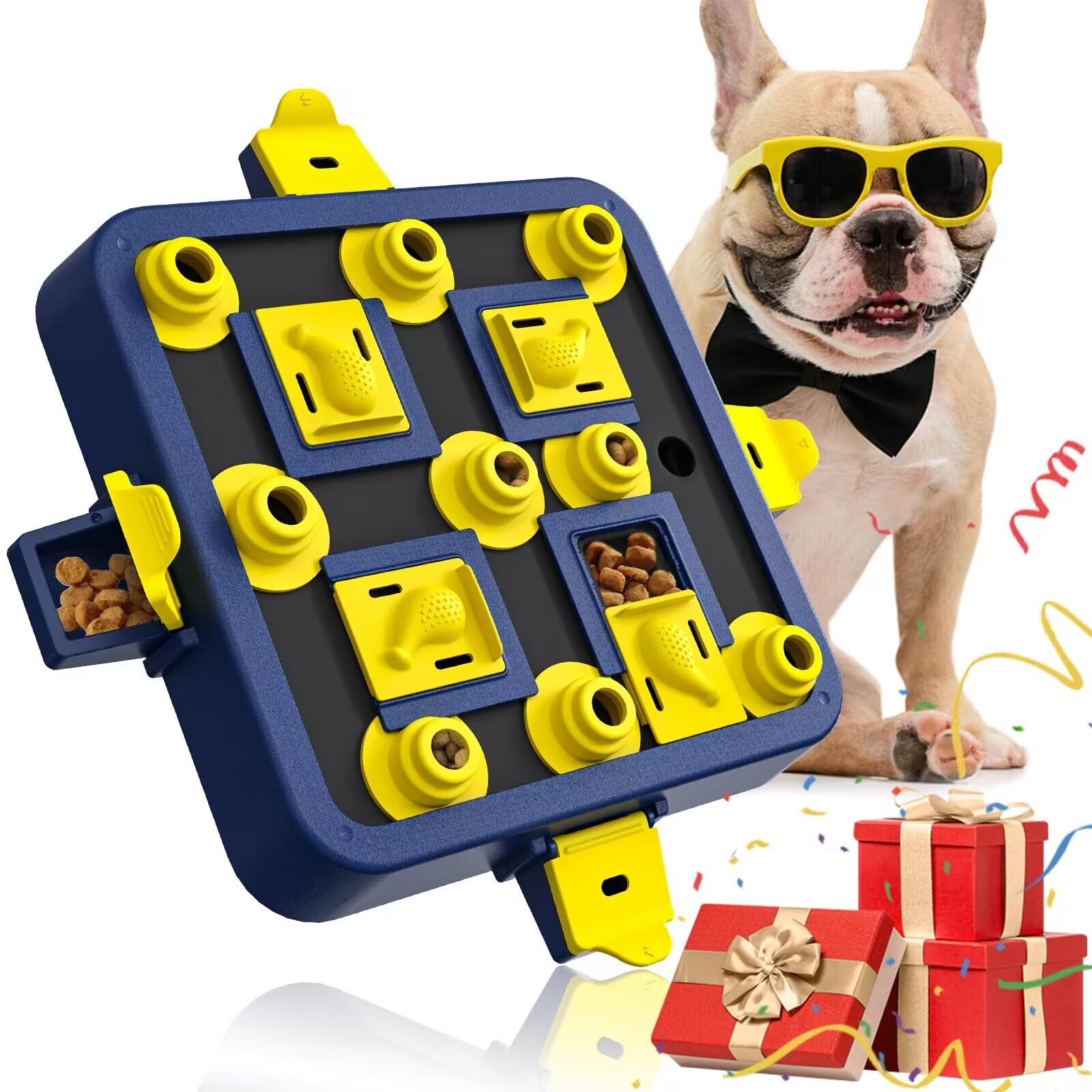 KADTC Puzzle Toys for Dog Boredom and Mentally Stimulating Slow Food Treat Feeder Button Dispenser Keep Busy Pet Bowl Puppy Brai