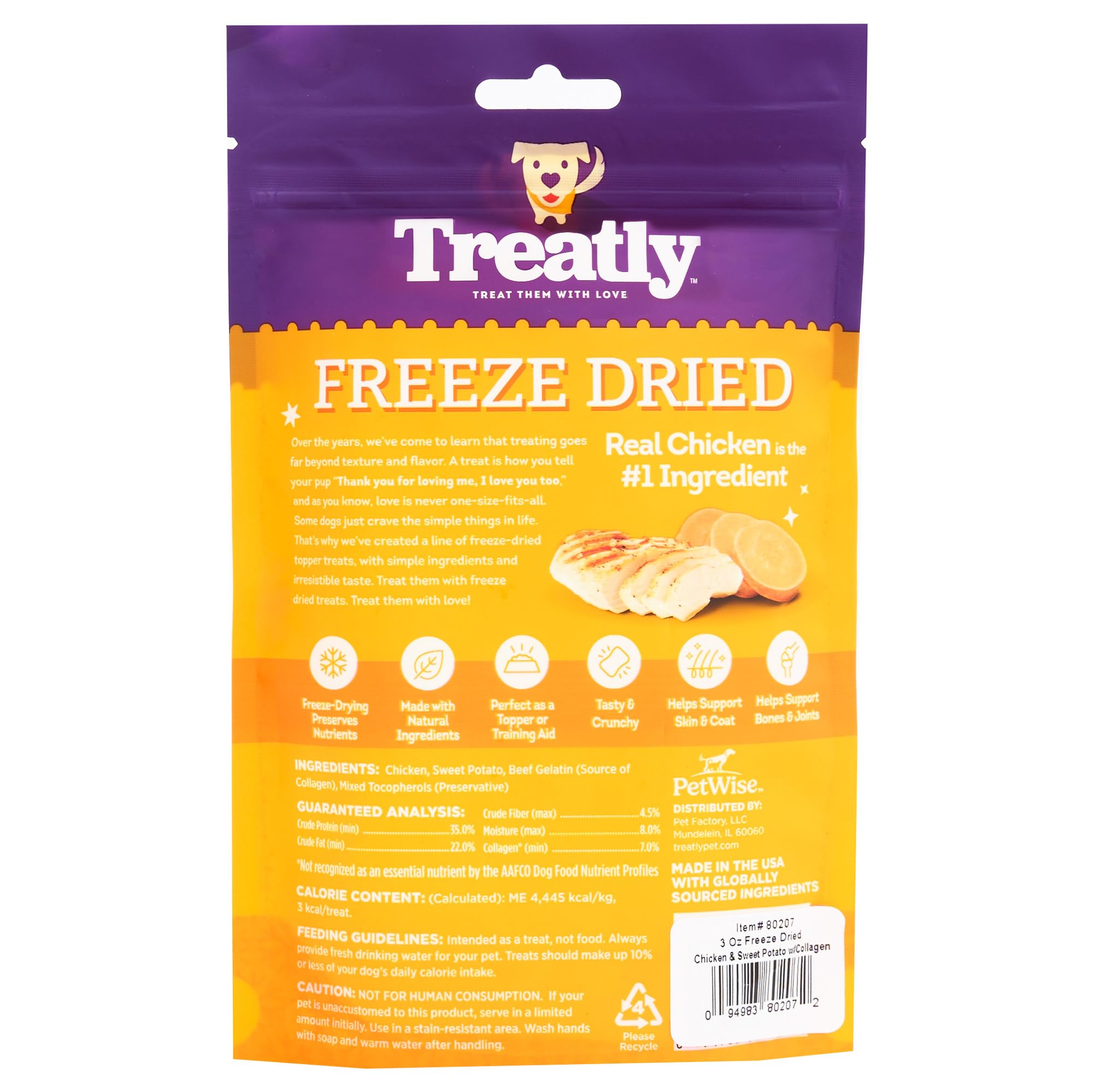 Treatly Freeze Dried Chicken & Sweet Potato w/Collagen Dog Treats - 3oz/1 Pack