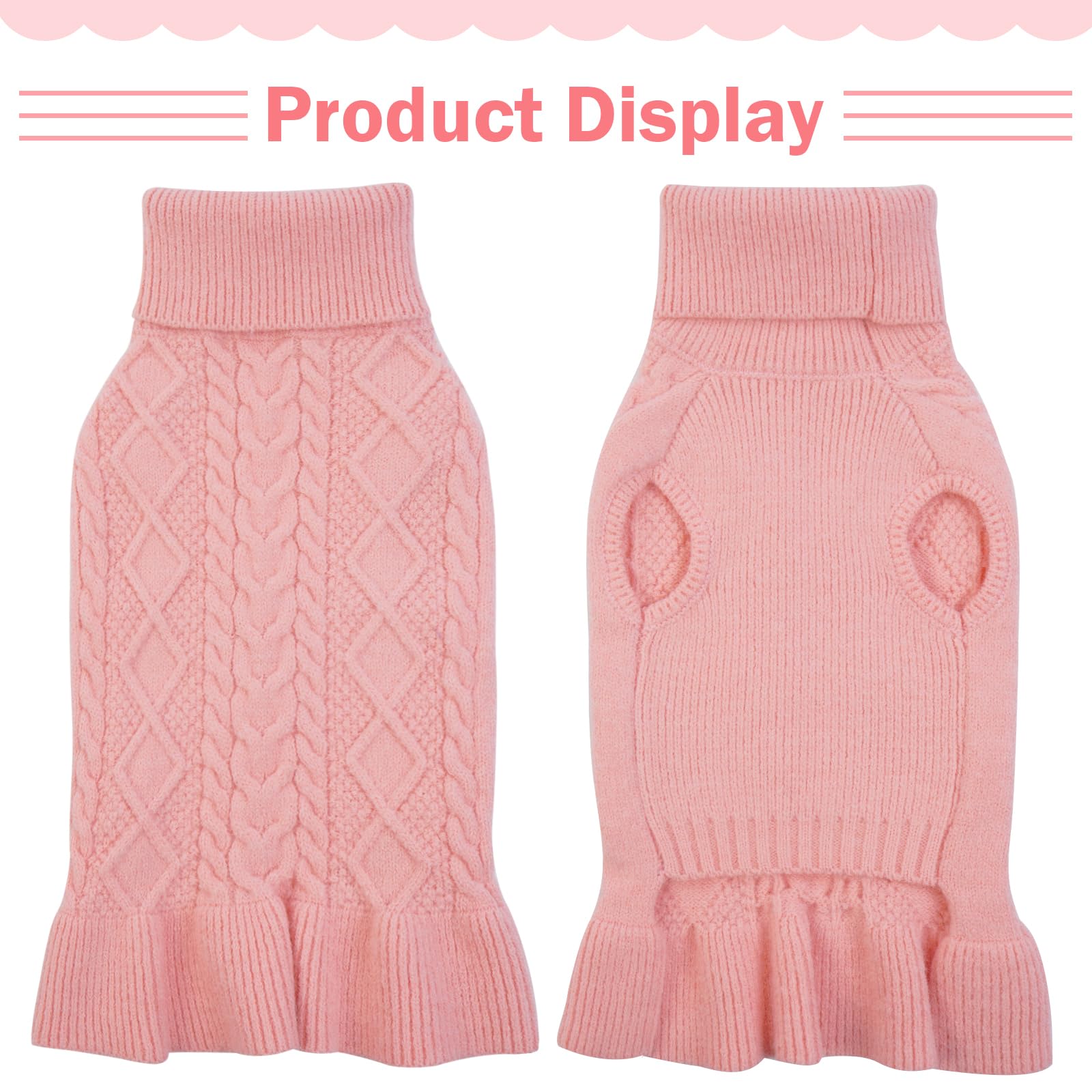 Qbleev Dog Sweater Dress, Christmas Pullover For Small Dogs, Soft Pink Pet Turtleneck, Warm Winter Fall Vest, Holiday Puppy Outf