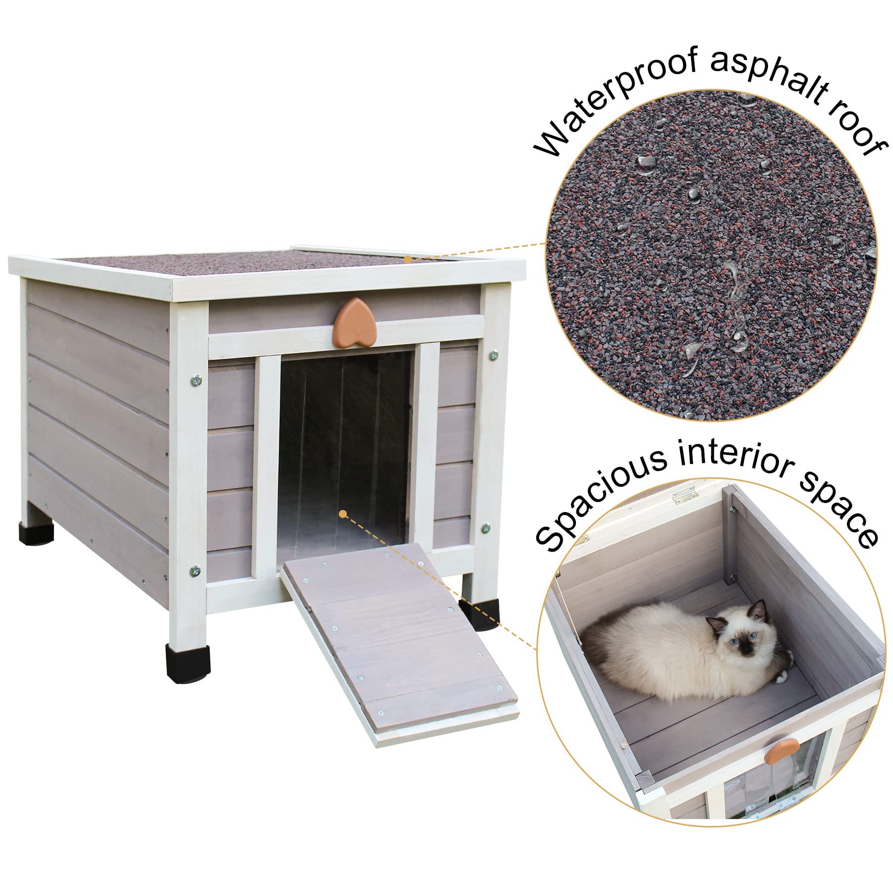 Deblue Weatherproof Cat House For Outdoor Cats, Wooden Small Pet House Outside, Feral Cat Shelter With Elevated Floor And Lockab