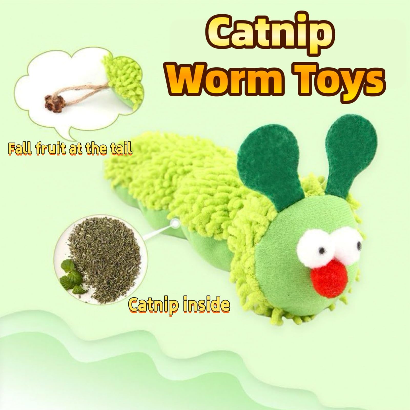 Hey Jumi Catnip Toys Caterpillar, Cat Toys Soft And Durable, Interactive Cat Bite And Kicker Toys For Indoor Cats With 2 Crinkle