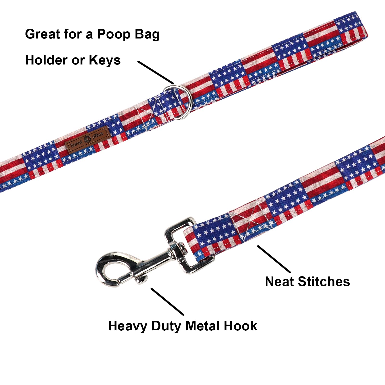 Lionet Paws Patriotic 4Th Of July American Flag Dog Leash Matching Dogs Collar For Medium Large Dog