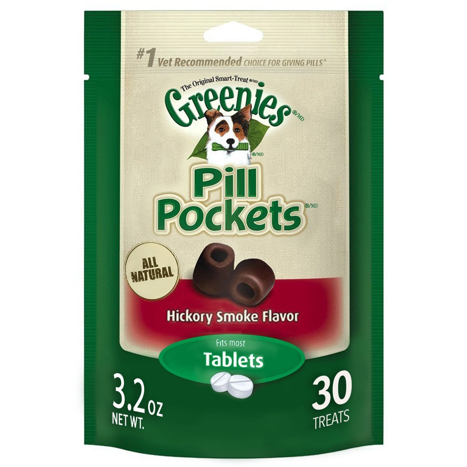 GREENIES Pill Pockets Treats for Dogs Hickory Smoke - Tablet Size 30 Count (Pack of 6)