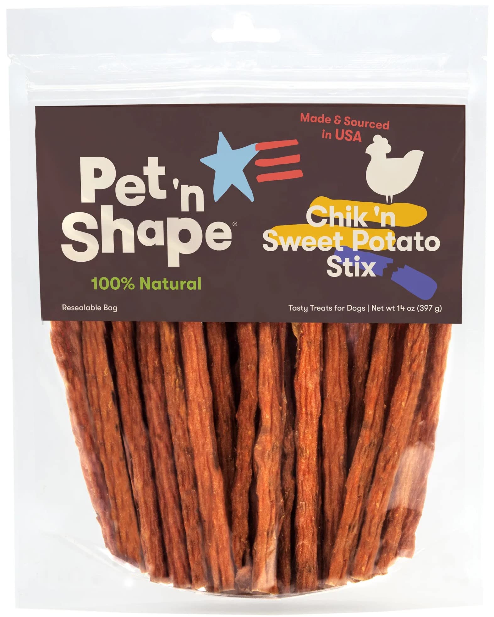 Pet n Shape Chik n Sweet Potato Stix Dog Treats - Made and Sourced in the USA - 14 Ounce