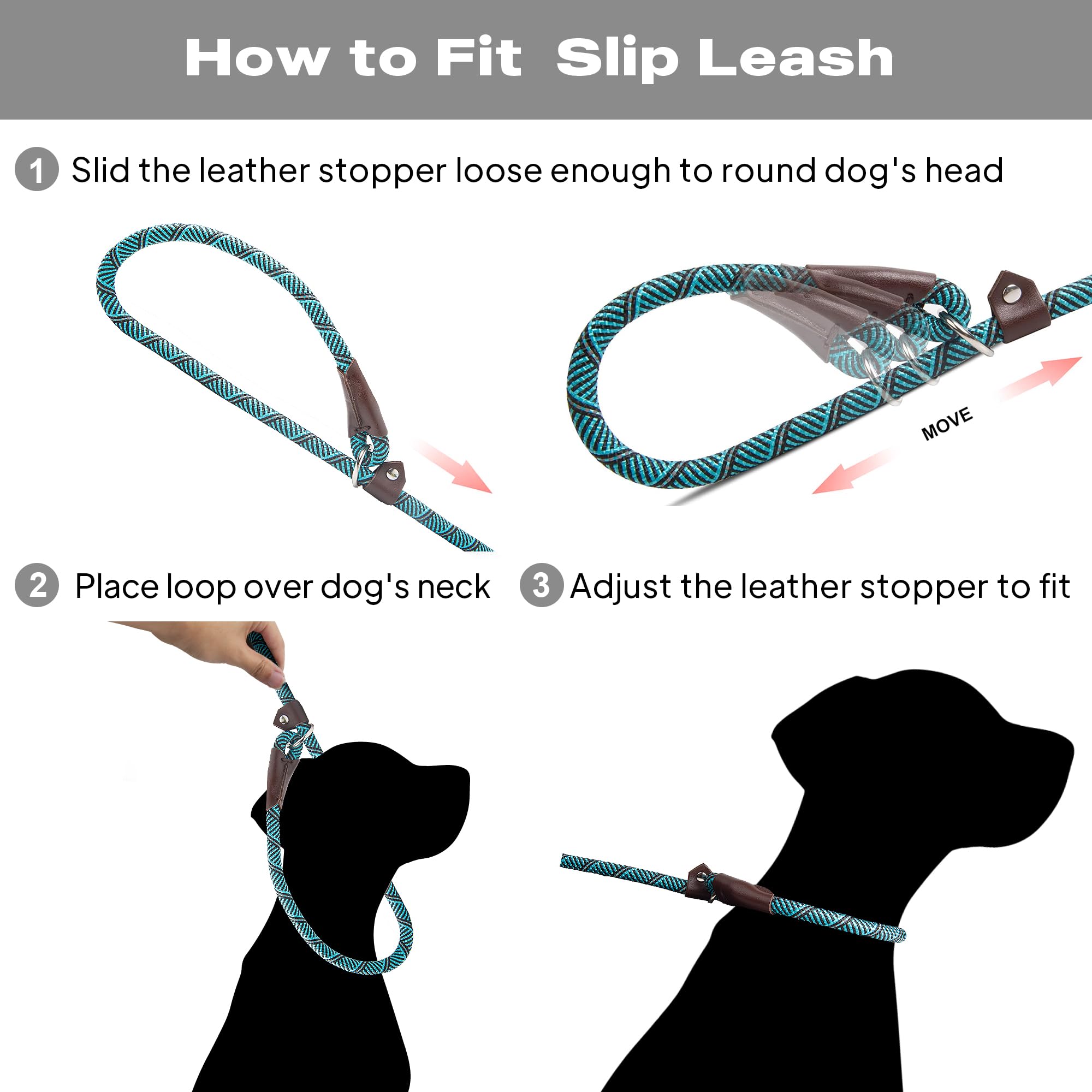 Twoear Dog Leash Dog Slip Rope Leash 6Ft Dog Training Leash Heavy Duty Strong Slip Lead Highly Reflective Threads For Small Medium And Large Dogs (Slim(3/8''X6Ft), Blue)