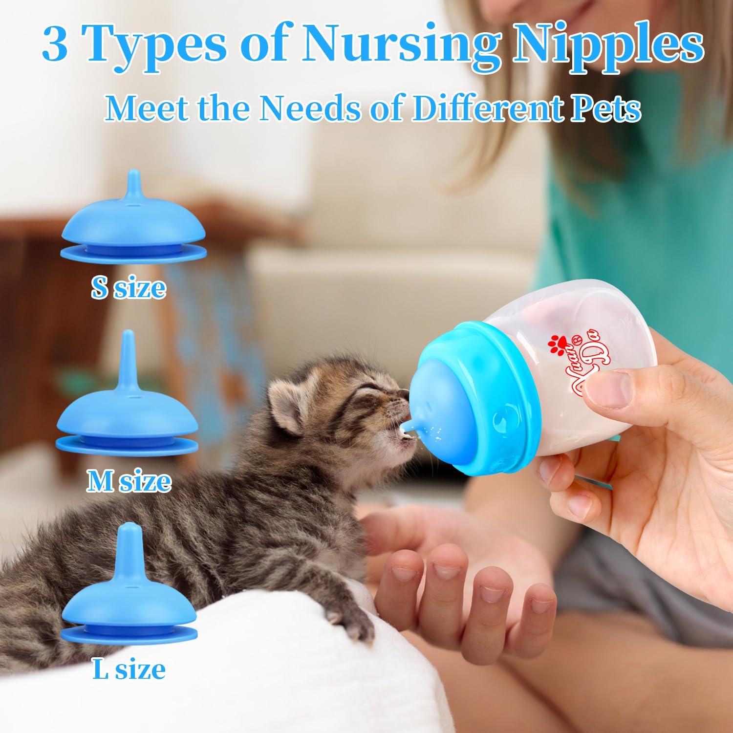 Xuanda Pet Feeding Bottle and Syringes,60ml Nursing Bottle, 3 Sizes Nipples with Ventilation Valve Resistant Tearing Perfect for
