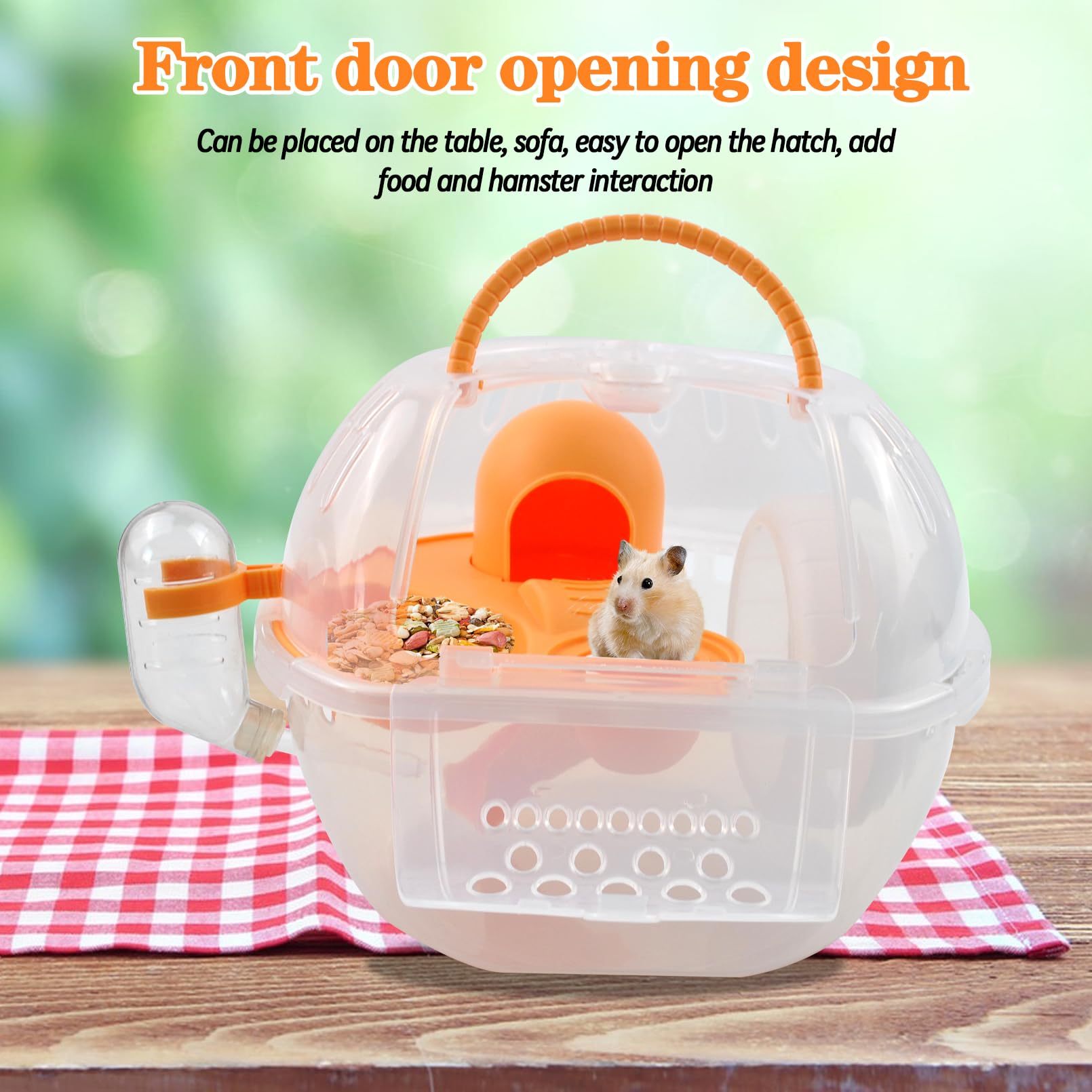 MUYG Hamster Transport Carrier,2 Tiers Dwarf Hamster Cage Carrier Breathable Small Animal Travel Carry Case with Silent Exercise