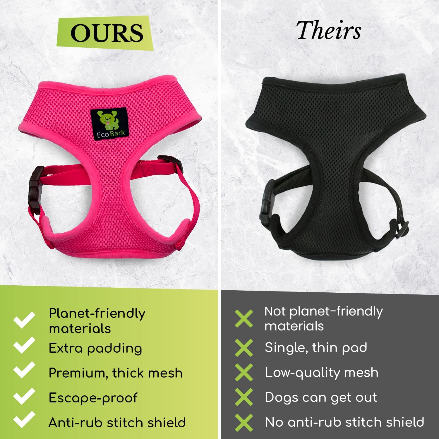 Ecobark Dog Harness - Eco-Friendly Max Comfort Harnesses - Luxurious Soft Mesh Halter - Over The Head Harness Vest- No Pull And No Choke For Puppy, Small Breeds & Medium Dogs (Large, Fuchsia Pink)