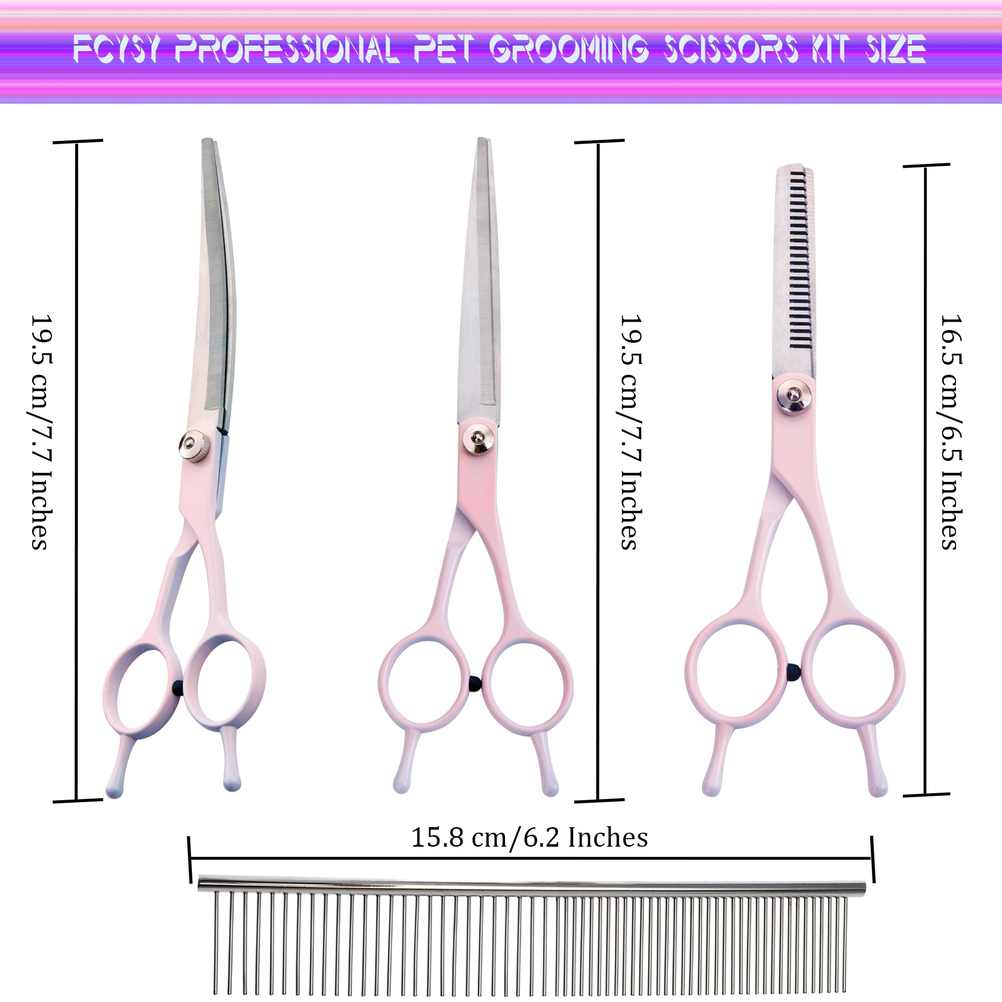 Dog Grooming Scissors Kit, Fcysy Professional Dog Trimming Scissors Set, Hair Cutting Curved Thinning Shears For Pet Cat At Home