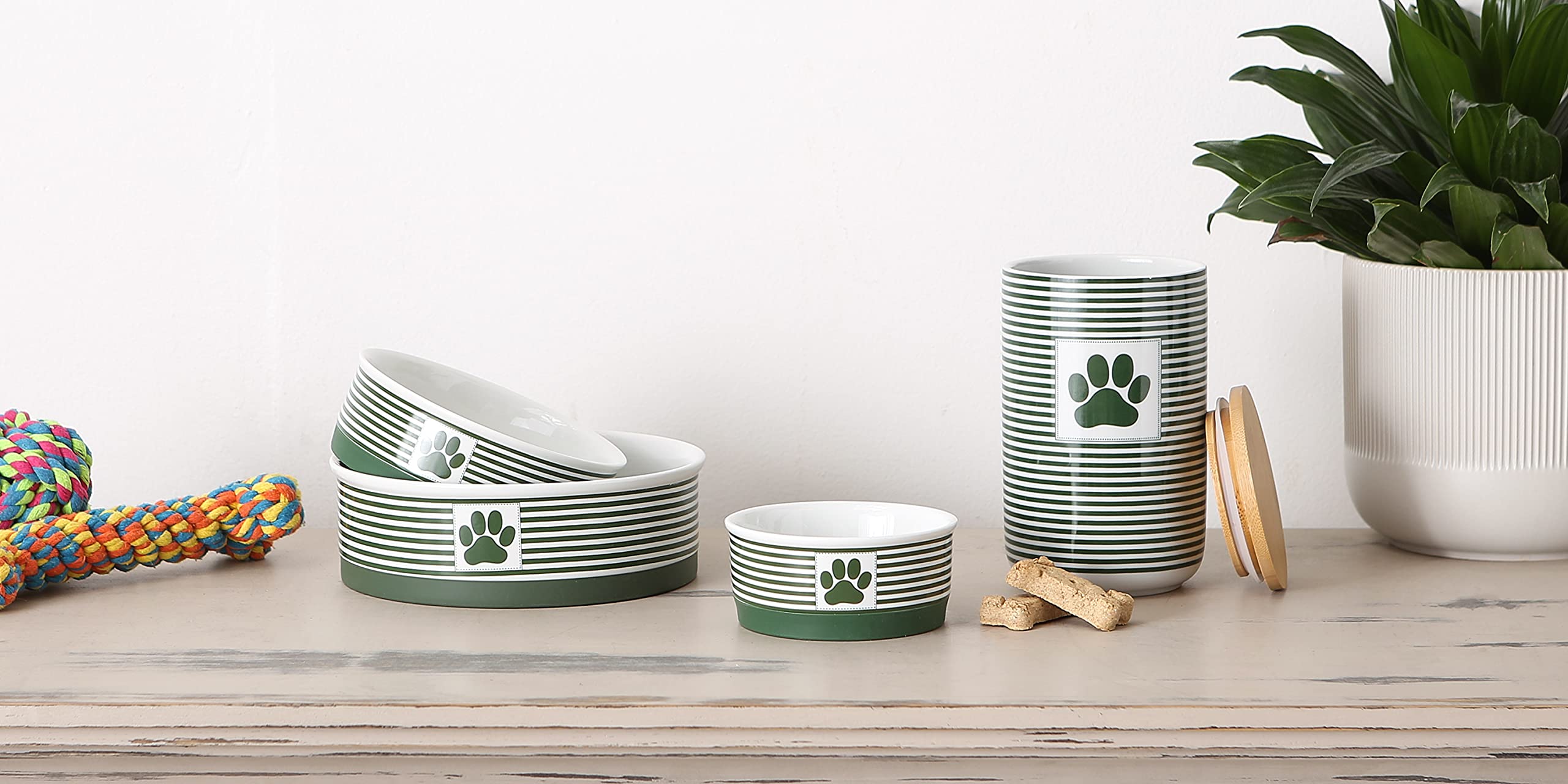 Bone Dry Paw & Patch Ceramic Pet Collection, Medium Set, 6x2, Hunter Green, 2 Piece (5742)