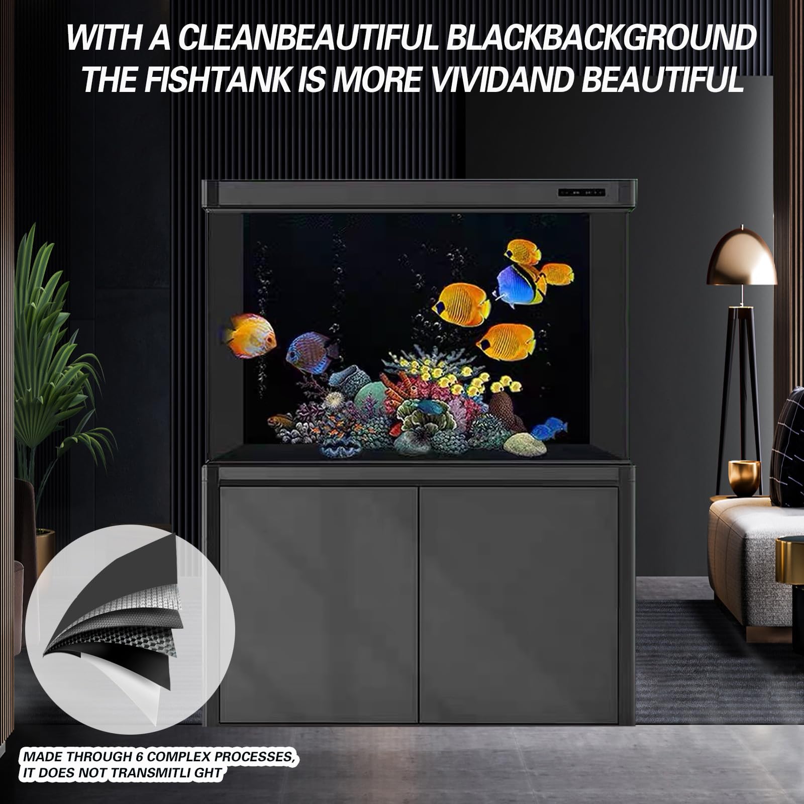 Fish Tank Aquarium Background - Black, Electrostatic Adhesion, Glue-Free, Easy Installation, Traceless Removal, Size 11.8 X 39 I
