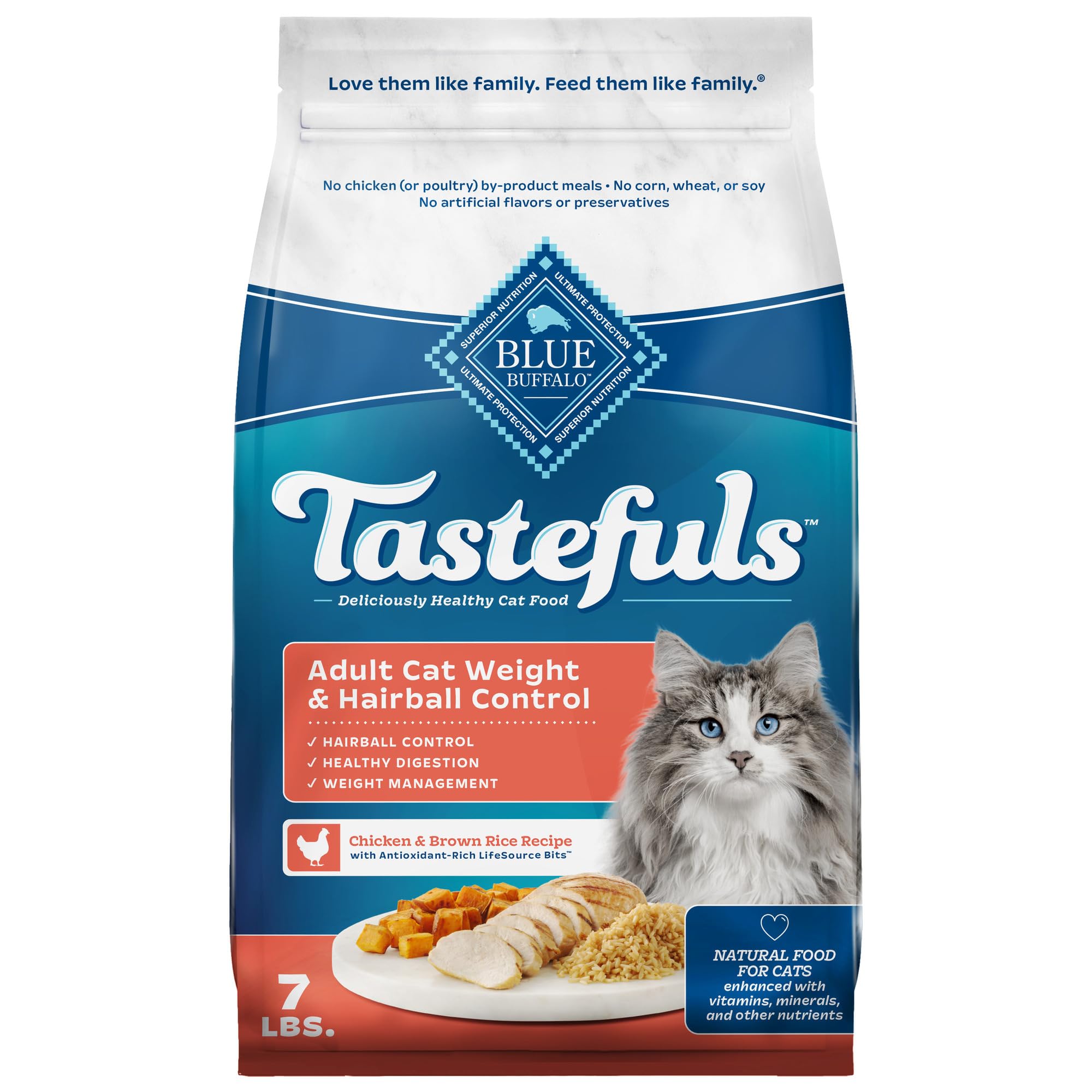 Blue Buffalo Tastefuls Adult Dry Cat Food for Weight Management & Hairball Control, Made in the USA with Natural Ingredients, Ch