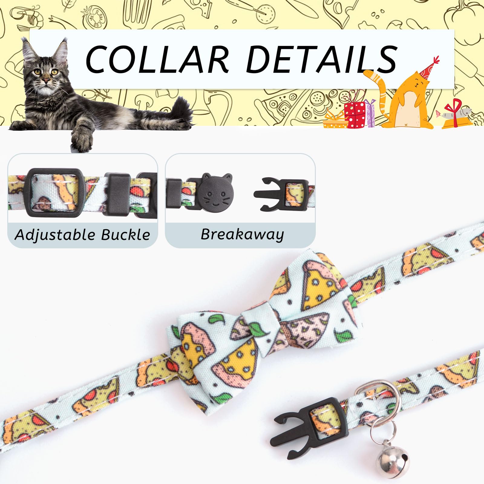 Hacraho Bow Tie Cat Collar Bandana, 2 Pieces Cat Collar Breakaway With Cute Bow Tie And Bell Adjustable Kitten Collar With Remov