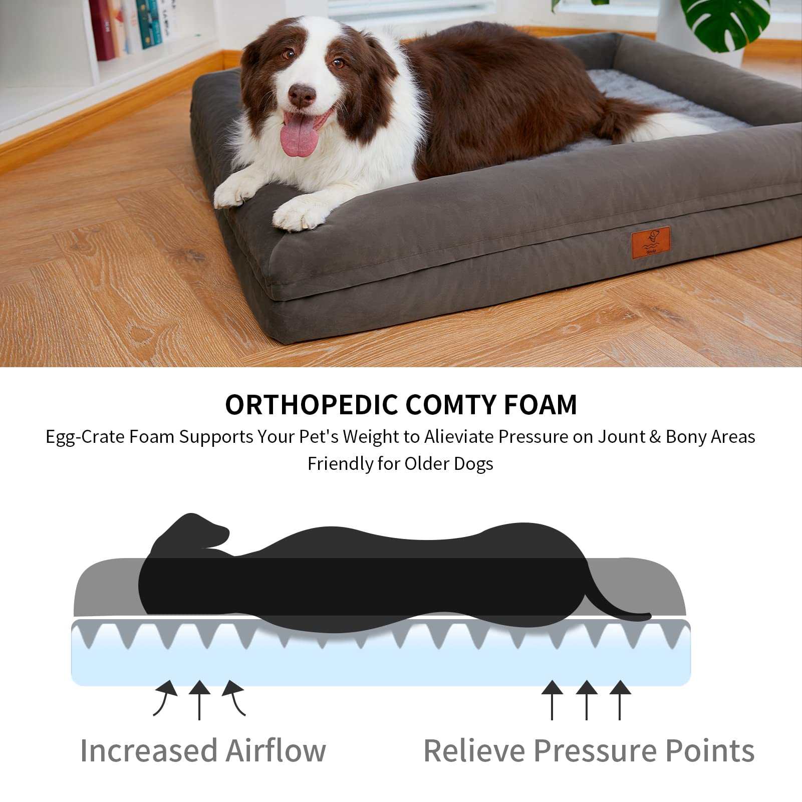 Yiruka Large Dog Bed, Grey Orthopedic Dog Bed, Waterproof Dog Bed With Removable Cover, 4-Sides Removable Bolster Dog Soft Sofa Bed With Nonskid Bottom, Washable Dog Beds For Large Dogs