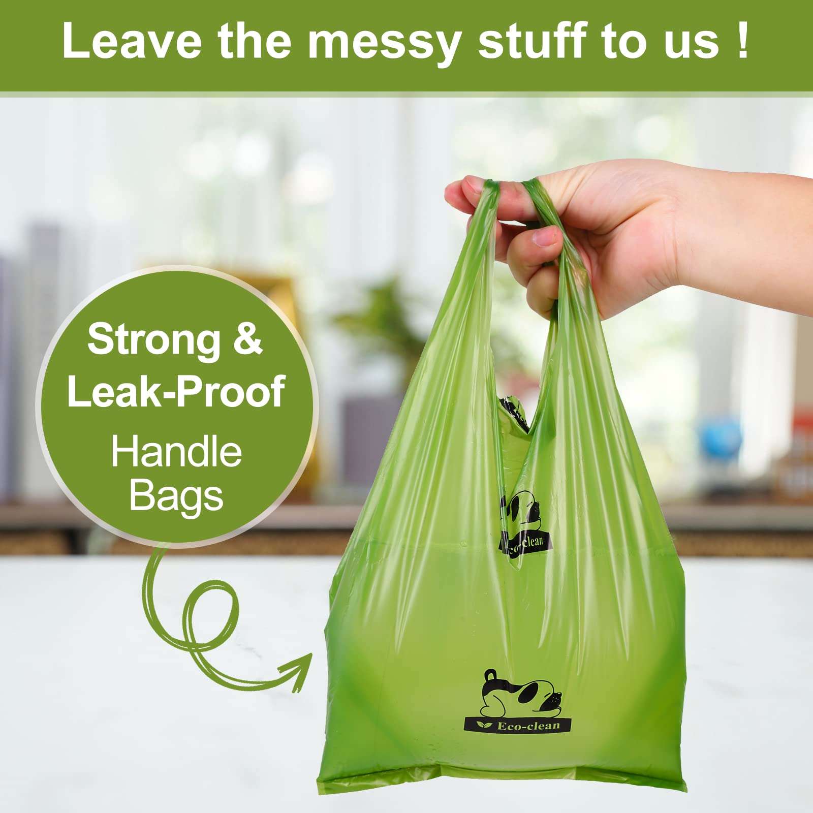 ECO-CLEAN Poop Bags, 500 Count Dog Poop Bags with Handle, Unscented Dog Waste Bags, Leak-Proof, Earth-Friendly Pet Poop Bags (No