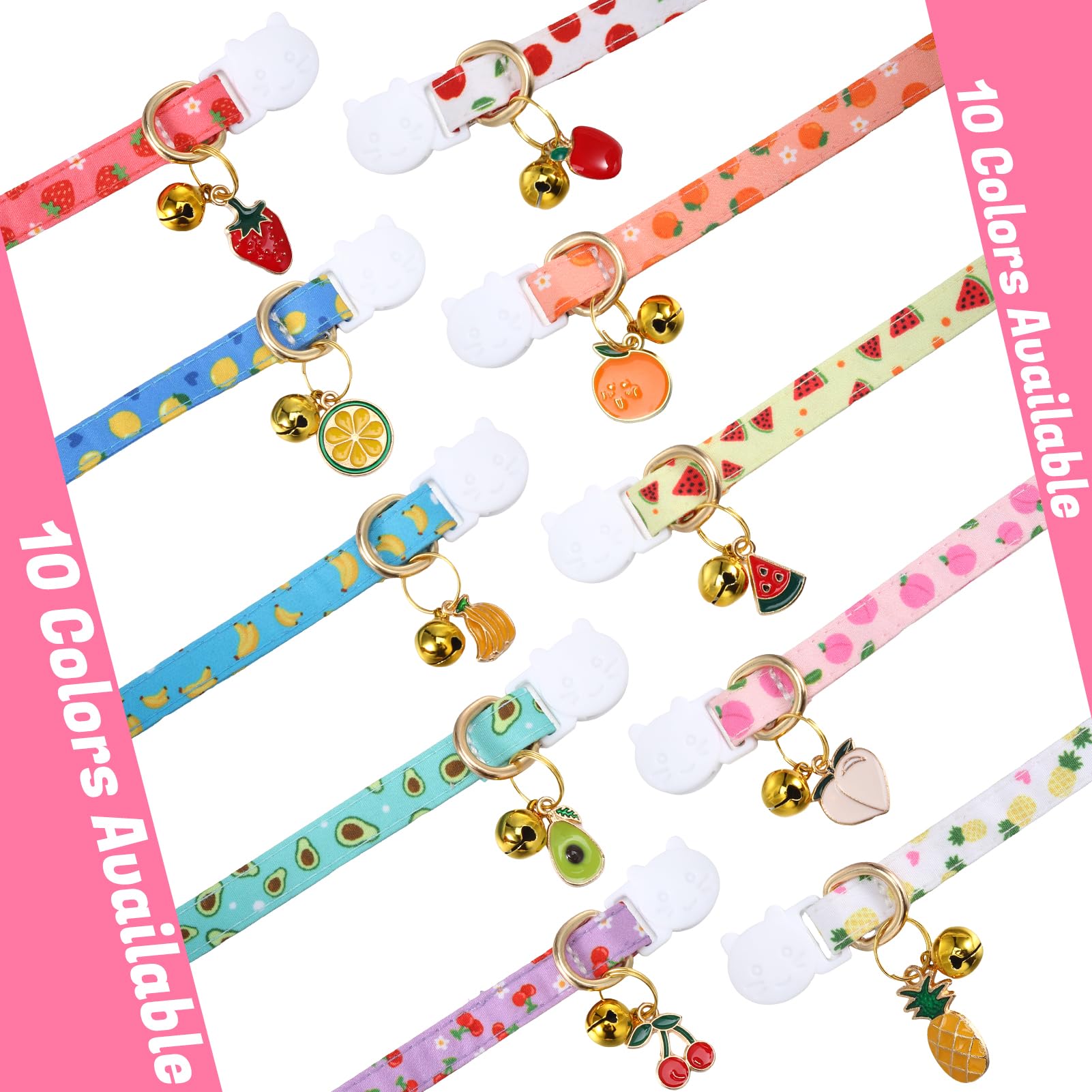 Guiqulai 10 Pack Breakaway Cat Collars With Bells Fruit Pendants Adjustable Safety Kitten Collar Fruit Cat Collar With Bell Idea