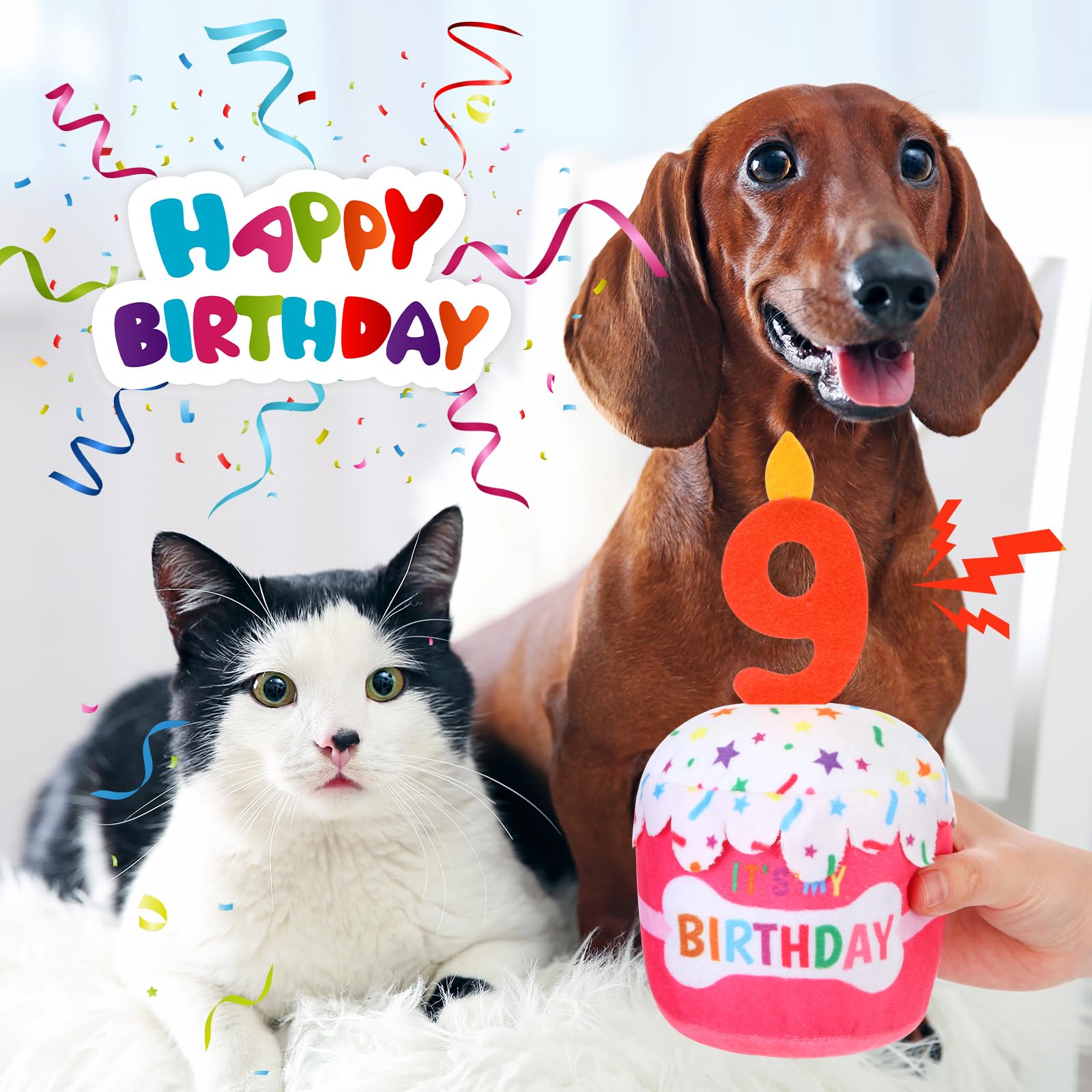Dansydaisy Dog 9Th Birthday Cake Toy Accessories For Girl Boy Gifts, Pink Squeaky Plush Toy For Dog Birthday Party Decor Favor F