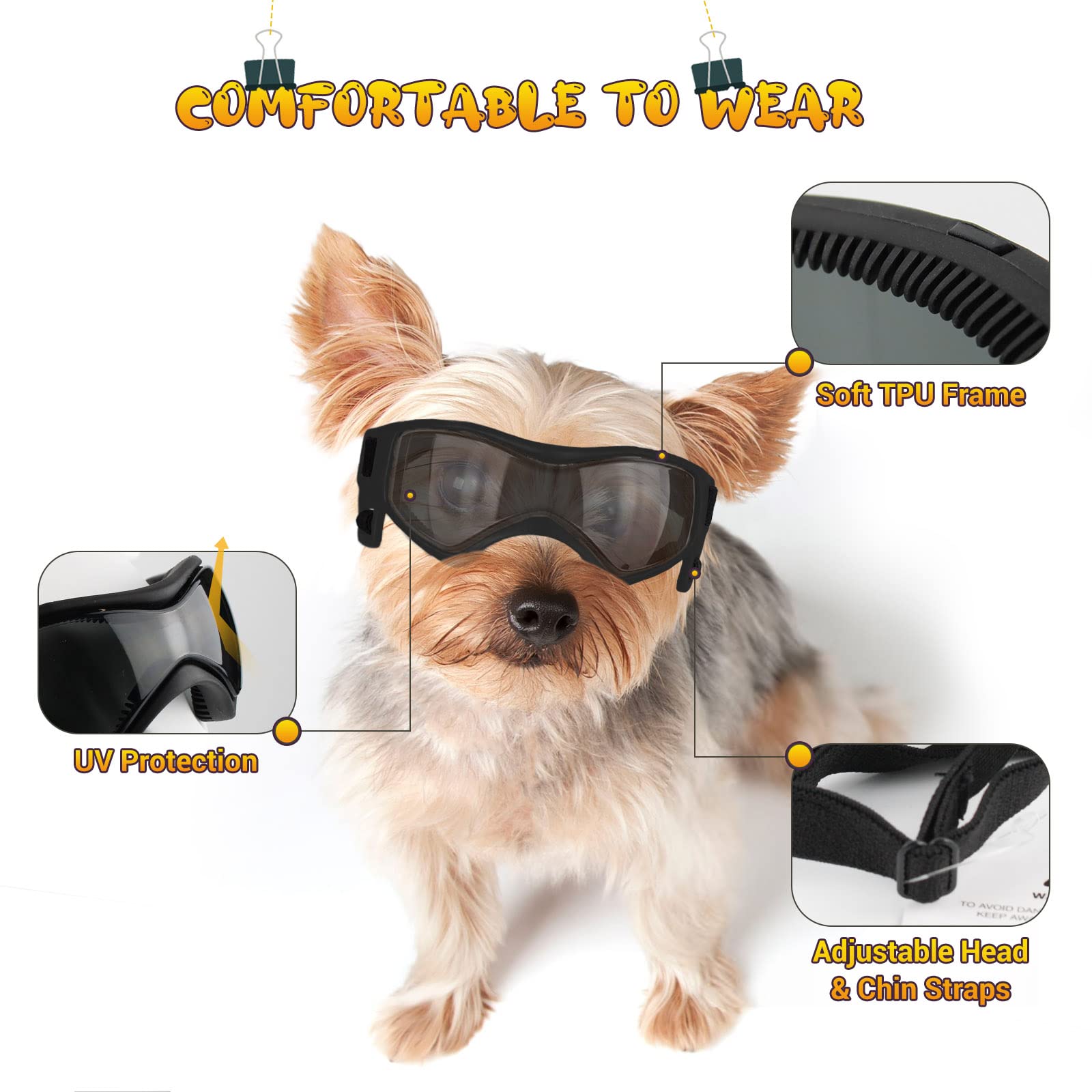 PETLESO Dog Goggles for Medium Dogs - UV Protection Sunglasses in Black for Outdoor Riding and Driving
