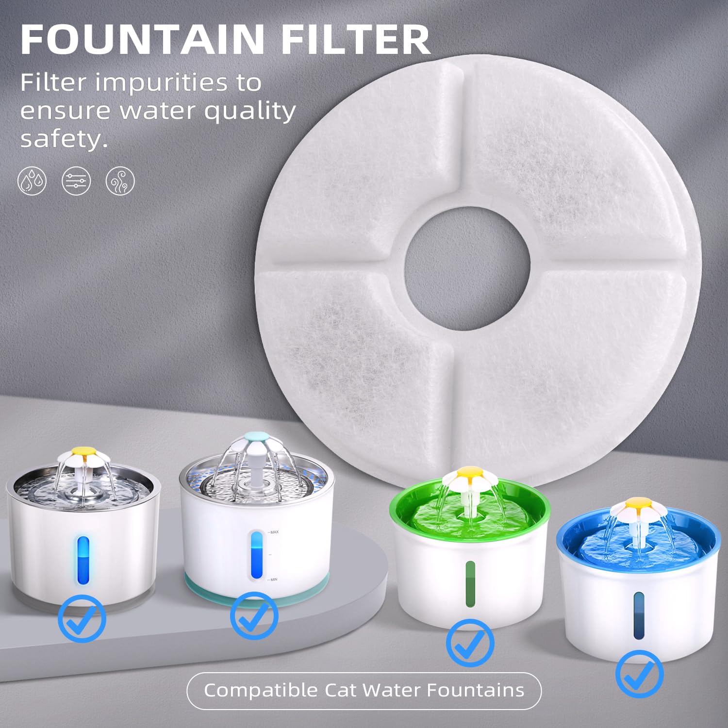 Filters Replacements For Flower Automatic Pet Fountains, Cat Water Fountain Replacement Parts And Dog Water Dispensers Filters F