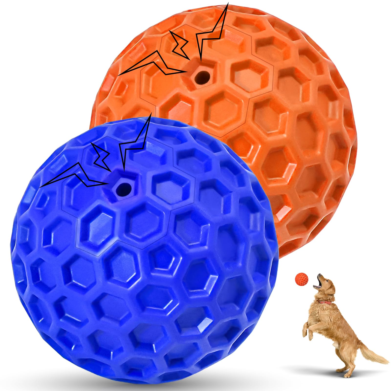 Cheodin 2 Pack Indestructible Squeaky Dog Balls, Cleans Teeth, Relieves Anxiety, Interactive Dog Toy For Aggressive Chewers, Rub