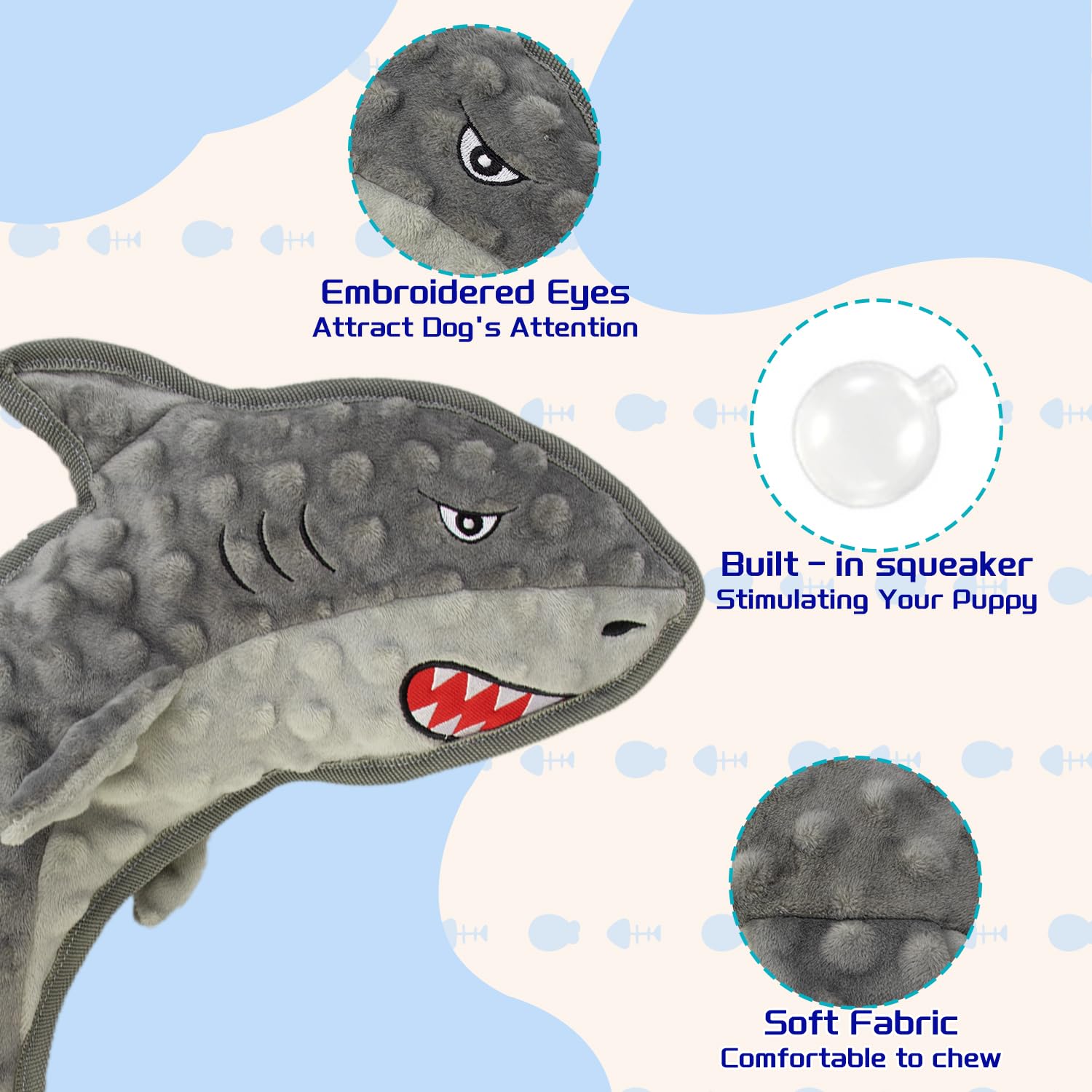 Vwptchi Squeaky Durable Chew Shark Crinkle Paper Dog Toy Agreesive Toys No Cotton Filling Interactive Hours Of Fun Keep Pups Bus