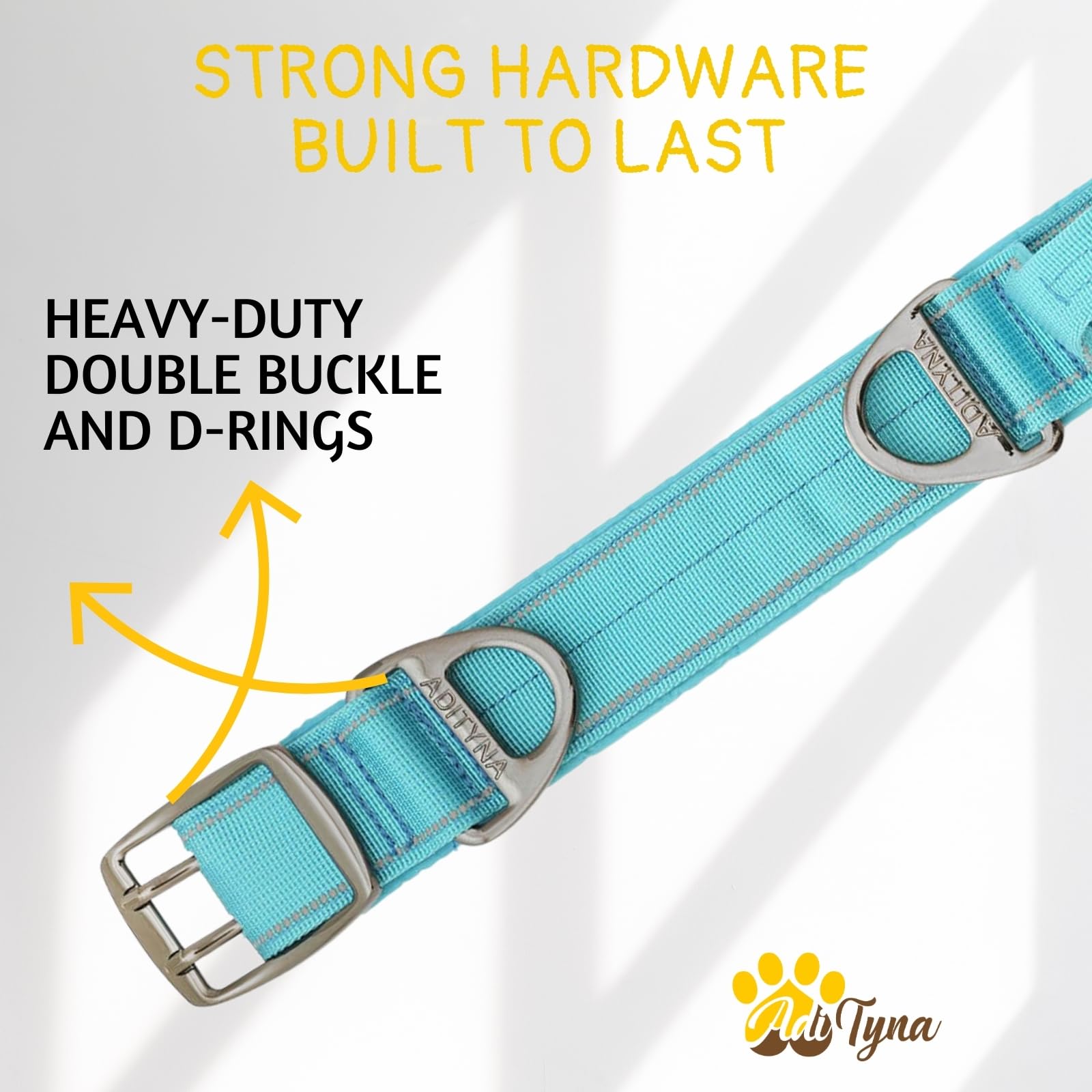 Adityna Heavy Duty Dog Collar For Medium Dogs - Reflective Blue Collar With Handle For Training, And Walking - Wide, Thick, Tact