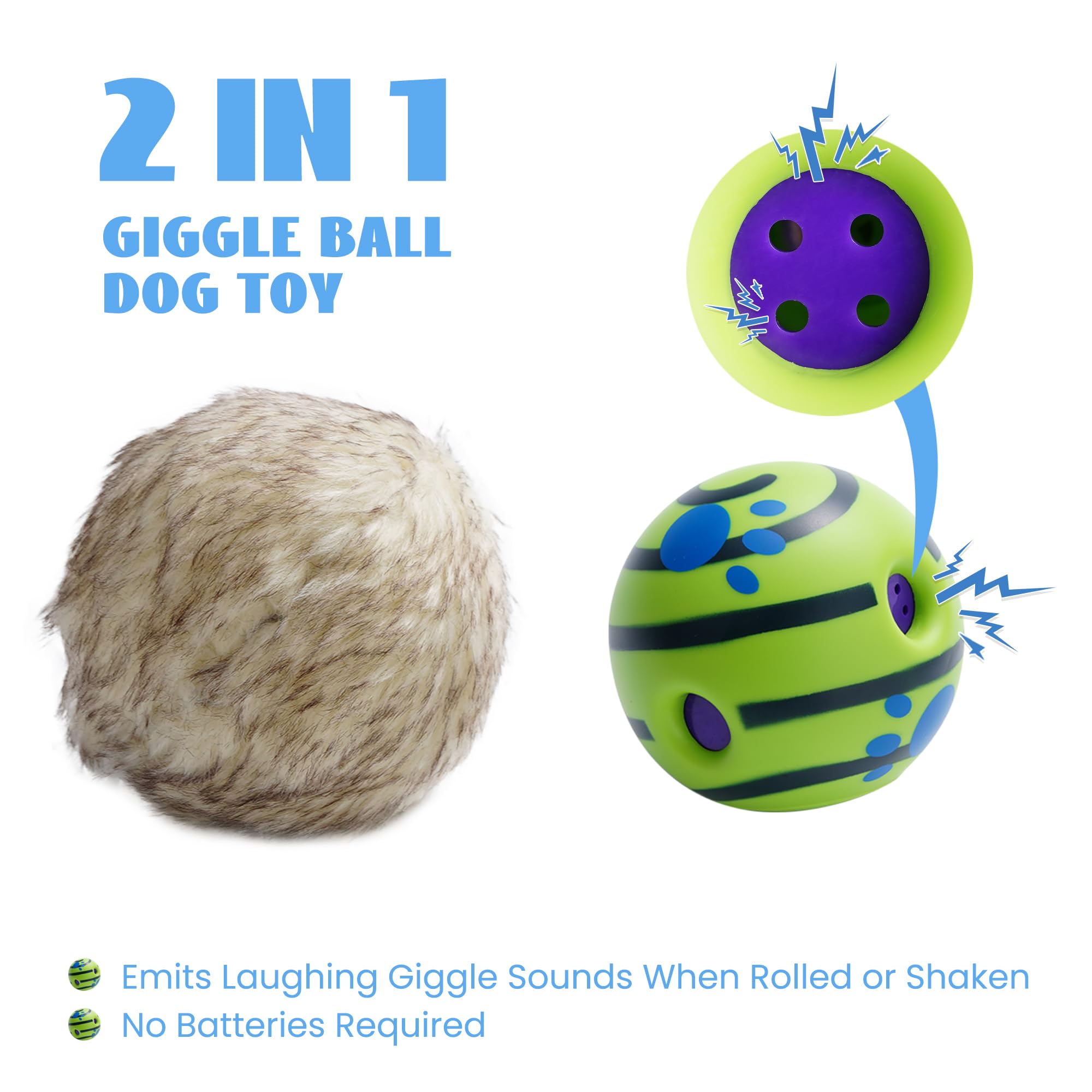 Nocciola Interactive Giggle Ball for Dogs - Small White Faux Fur Squeaky Toy, Fun Sounds for Small Medium Large Dogs