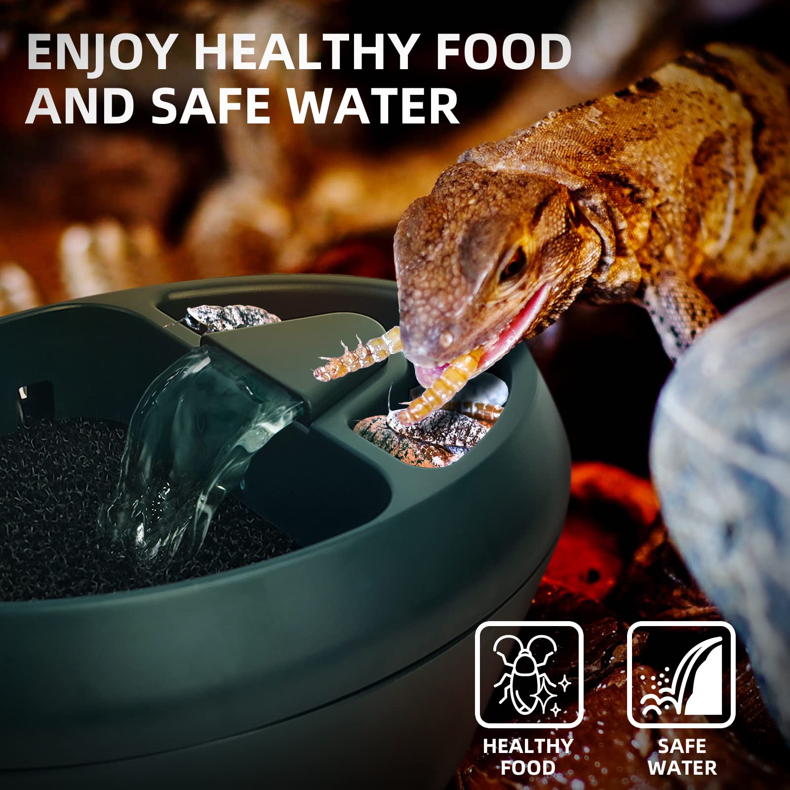 Mygiikaka Reptile Drinking Water Fountain Chameleon Accessories Automatic Circulation System With Trough, Bearded Dragon Cage Accessories Reptiles Habitat Waterfall For Snake/Lizard/Chameleon/Turtle