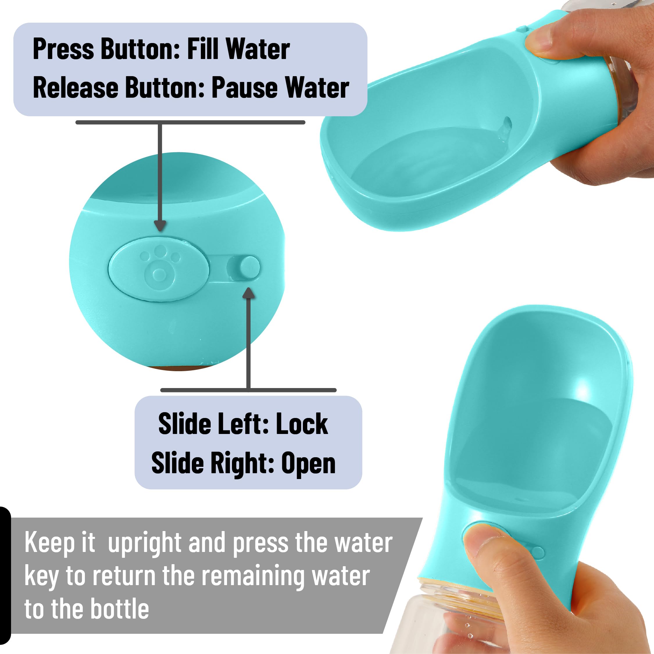 Mr. Pen- Dog Water Bottle, 19 oz, Large, Aqua Blue, Portable Dog Water Bottle Dispenser, Dog Travel Water Bottle, Travel Dog Wat