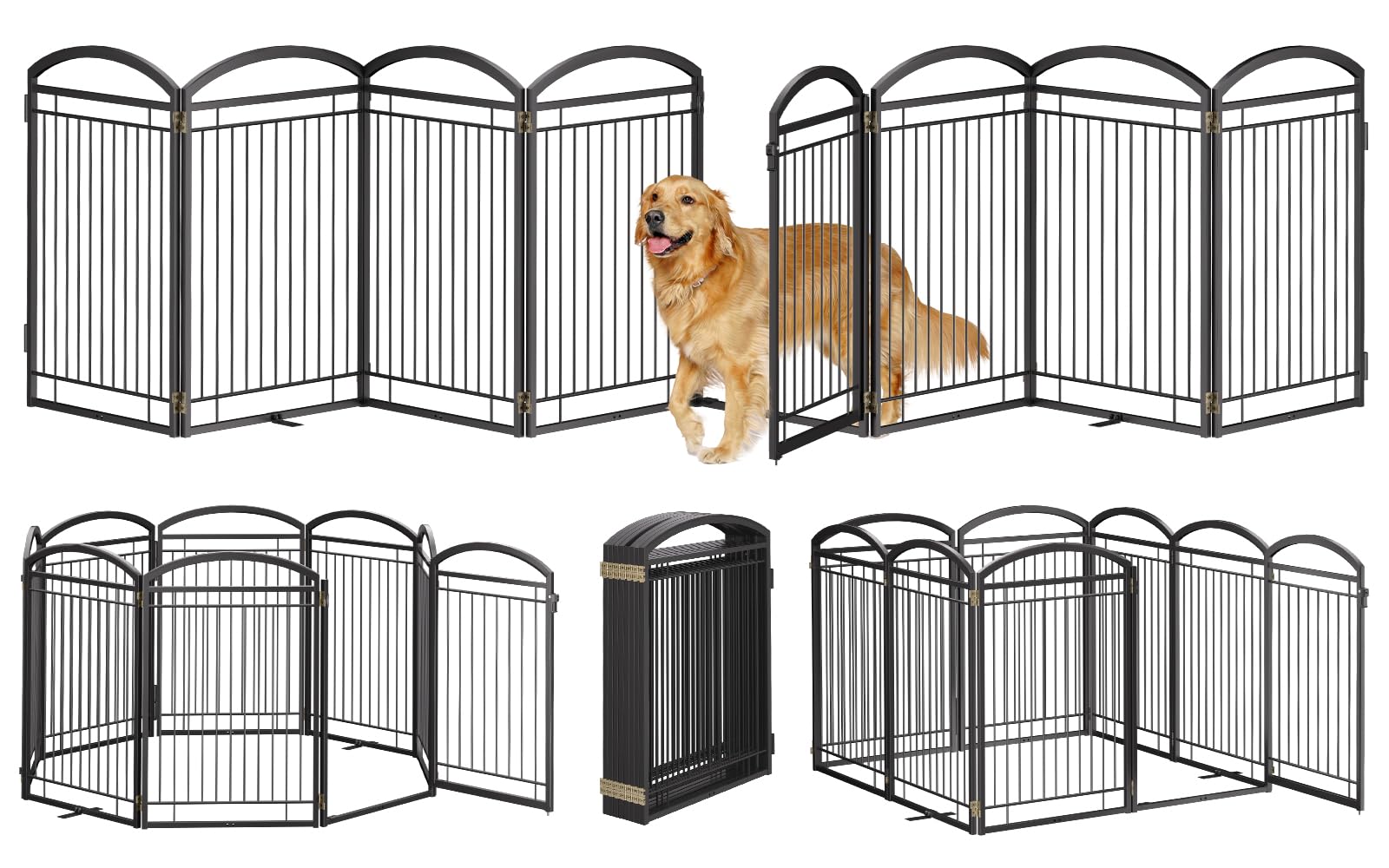 Full Metal Free Standing Dog Gate with Door for Indoor Outdoor, 192'' Extra Wide 36'' Tall Dog Gate for Doorways,Large Openings,