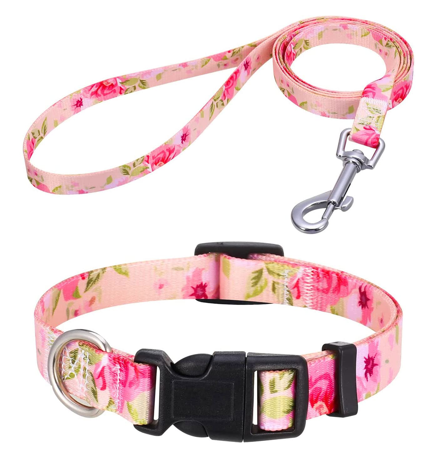 Mihqy Dog Collar And Leash Set With Bohemia Floral Tribal Geometric Patterns - Soft Ethnic Style Collar Adjustable For Small Medium Large Dogs(Pink Rose Set,Xs)
