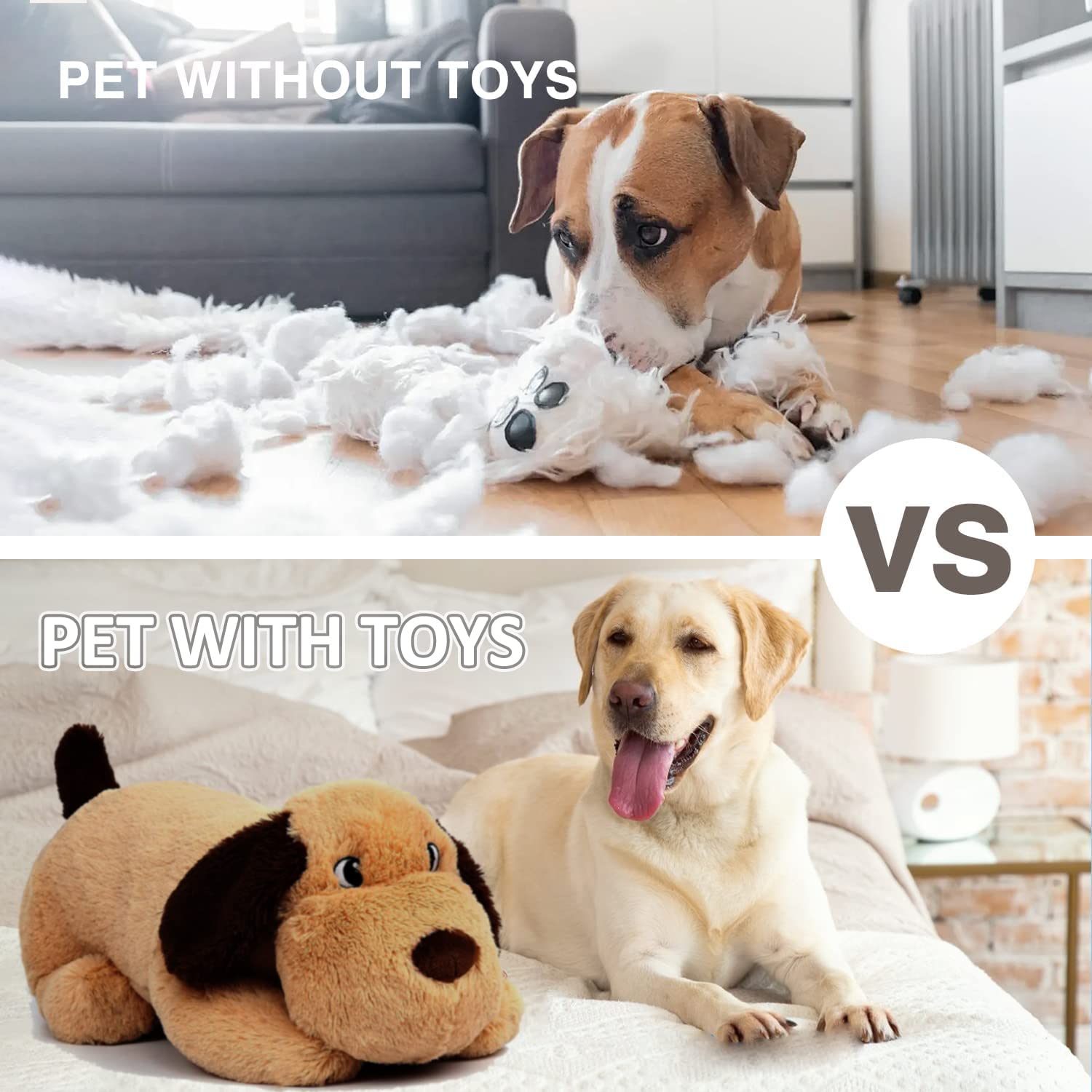 Dog Heartbeat Toy for Puppy Anxiety Relief, Heartbeat Stuffed Animal Heartbeat Plush Toy for Small, Medium, and Large Dogs (Beig