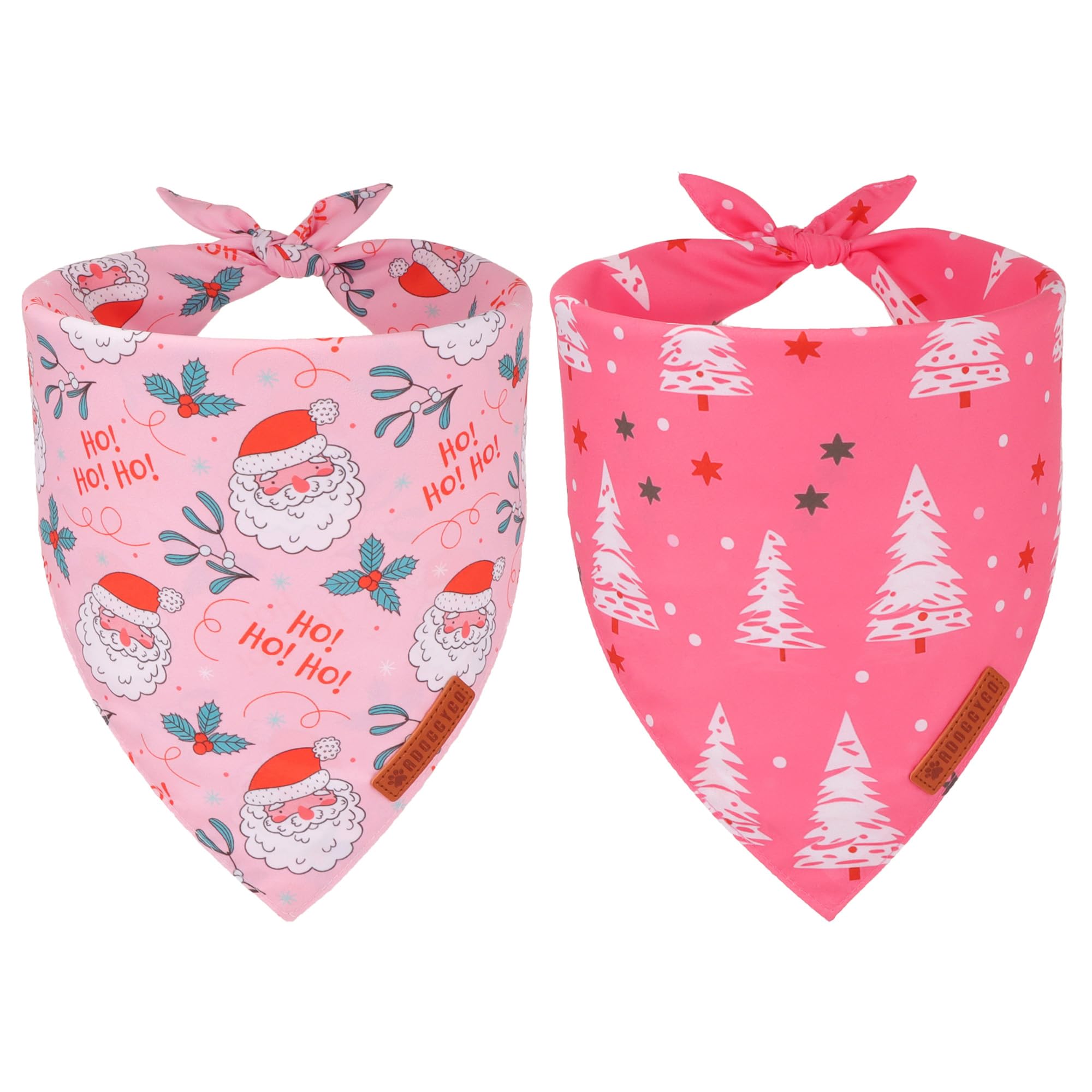 ADOGGYGO Pink Christmas Dog Bandana, Santa Xmas Tree Dog Scarf, Adjustable Fit Pink Pet Christmas Bandanas for Medium Large Dogs
