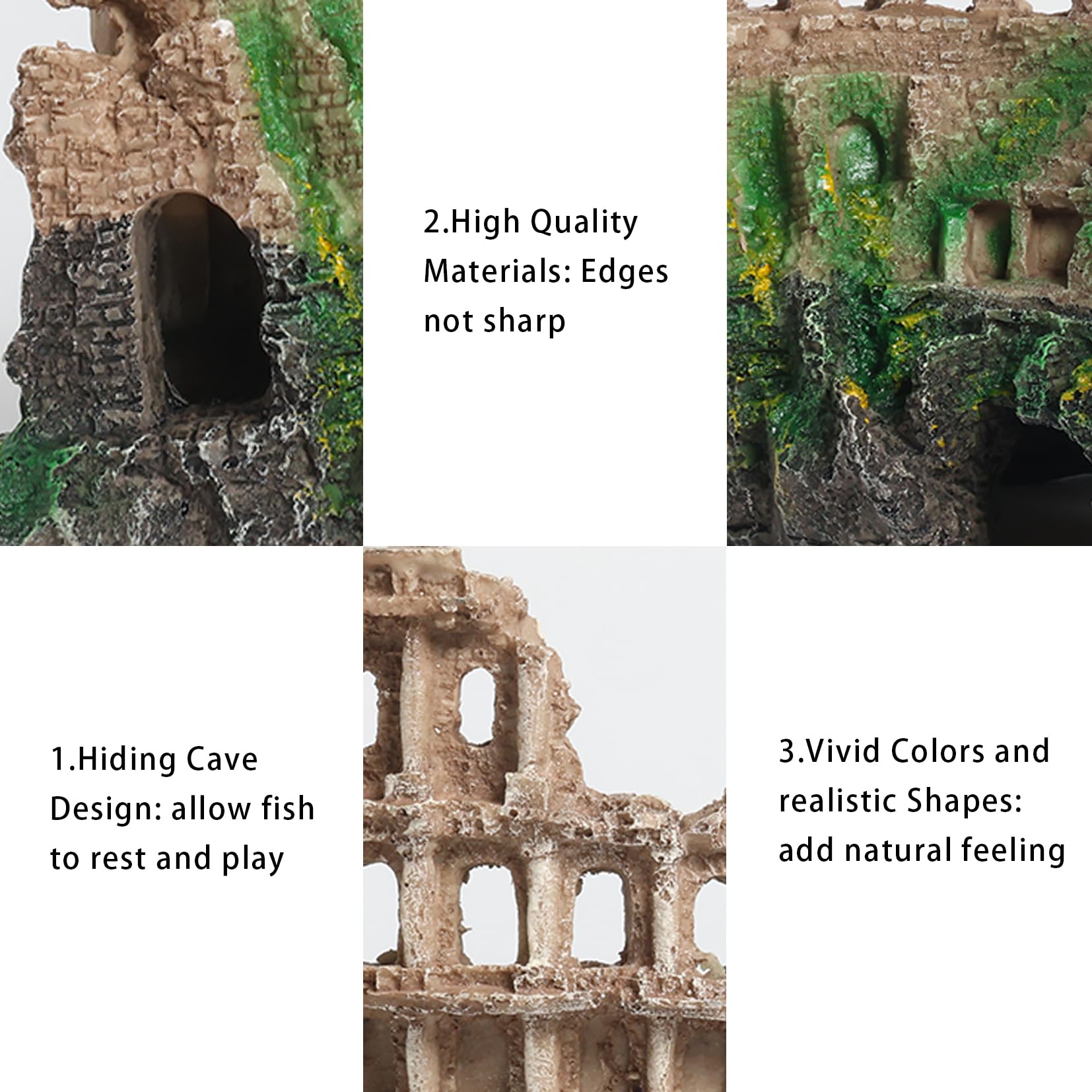 Large Antique Roman Column Ruins Castle Aquarium Decor - Fish Tank Cave Hideout Decorations, Resin European Castle Ornament Safe