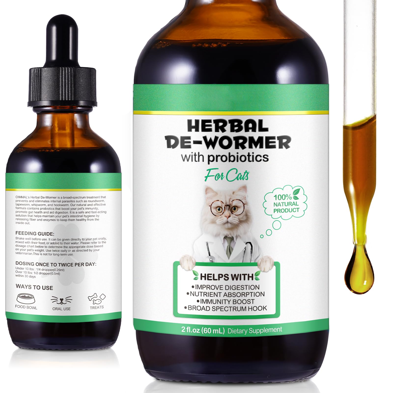 YJDHRPBI Specifically Formulated for Cats,Naturally Sourced Ingredients,Cats Natural Broad Spectrum Treatment with Probiotics,Gu